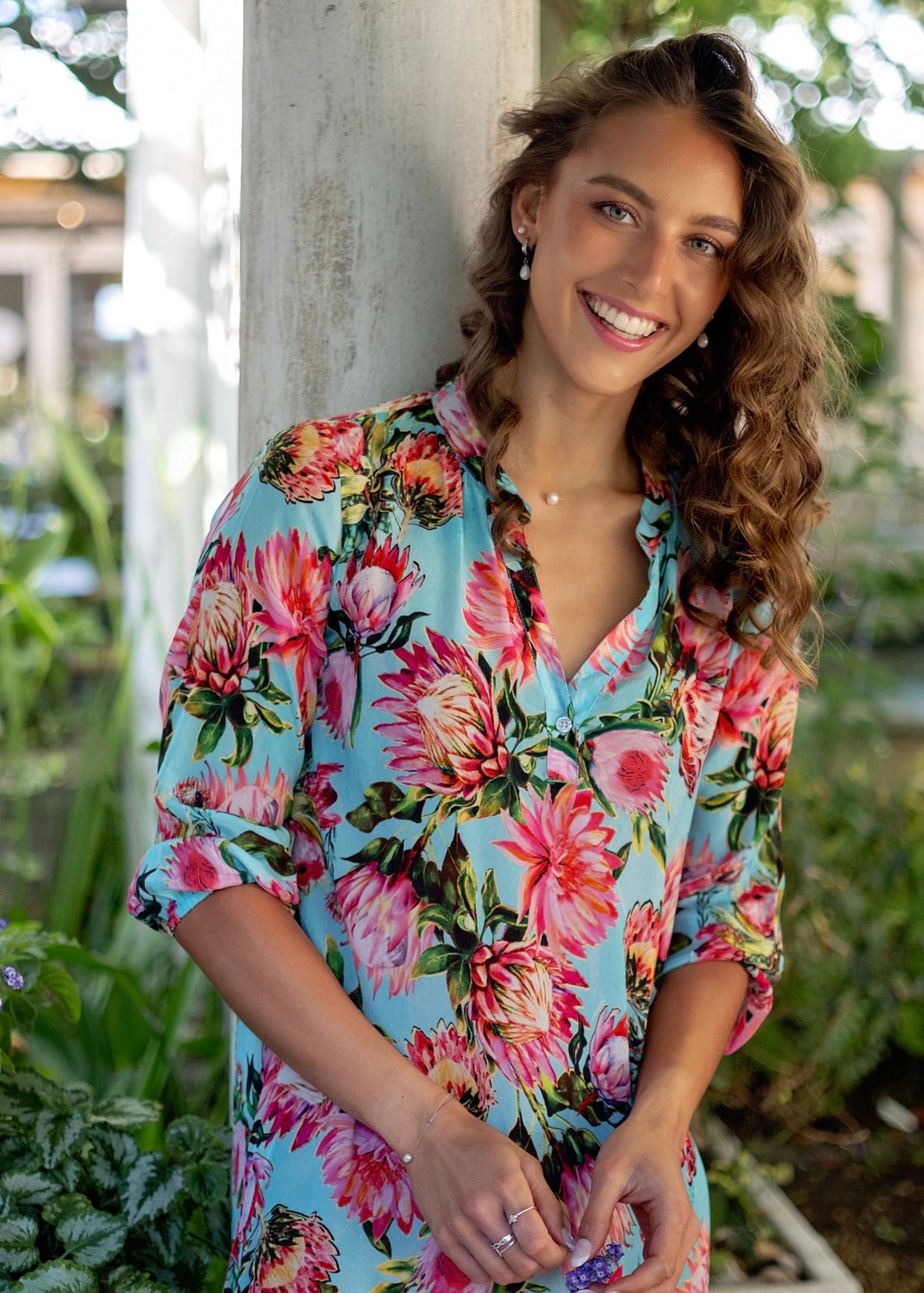 View our Carly Dress With Pink Protea Print - by Tribute Store