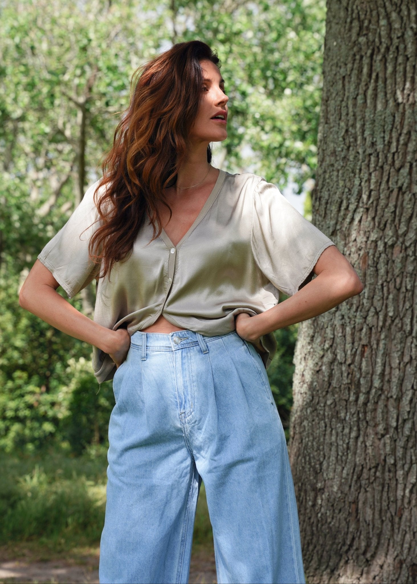 View our Charli Palazzo Jeans with front Pleats in Blue - by Tribute Store