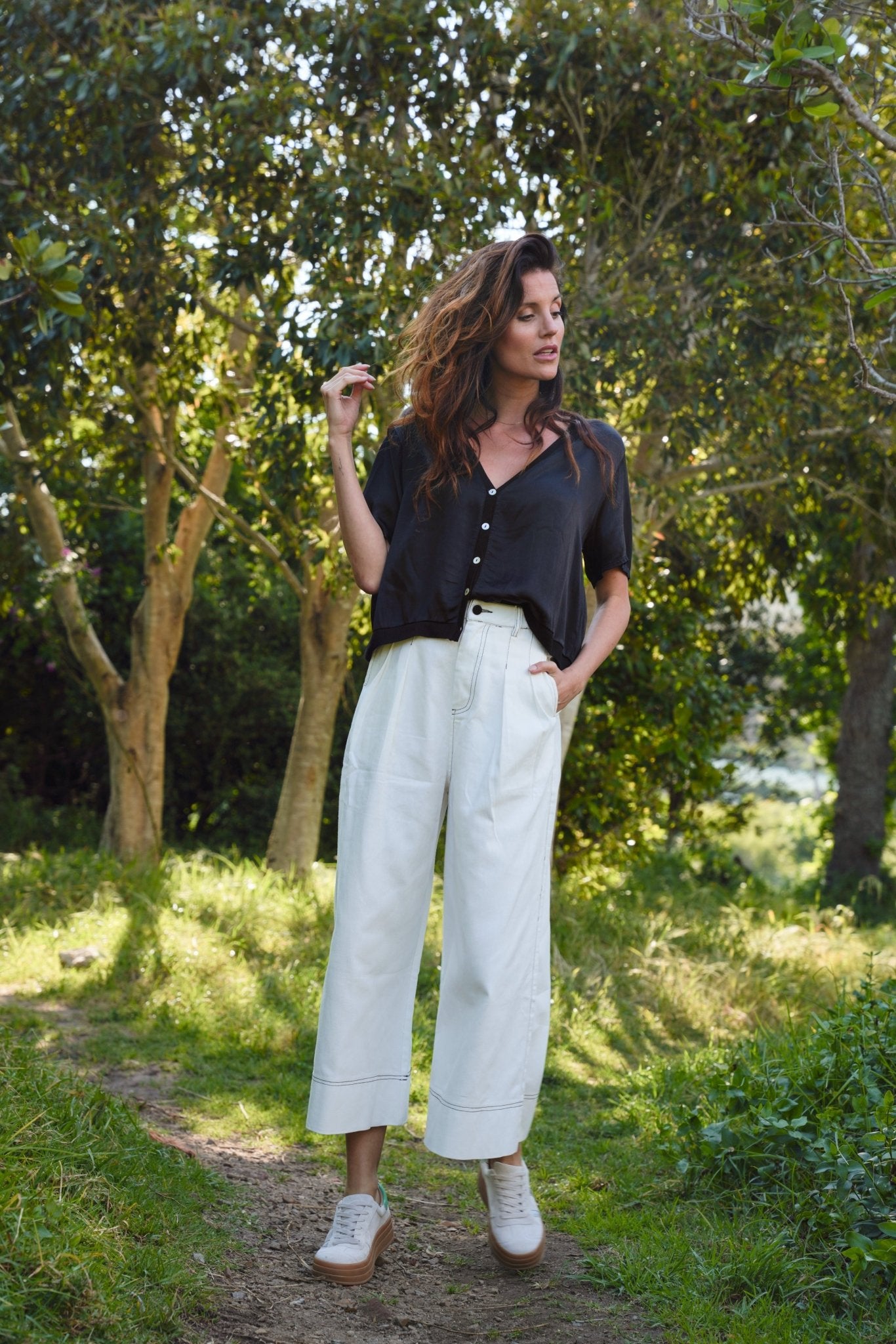 View our Charli Palazzo Jeans with front Pleats in White - by Tribute Store