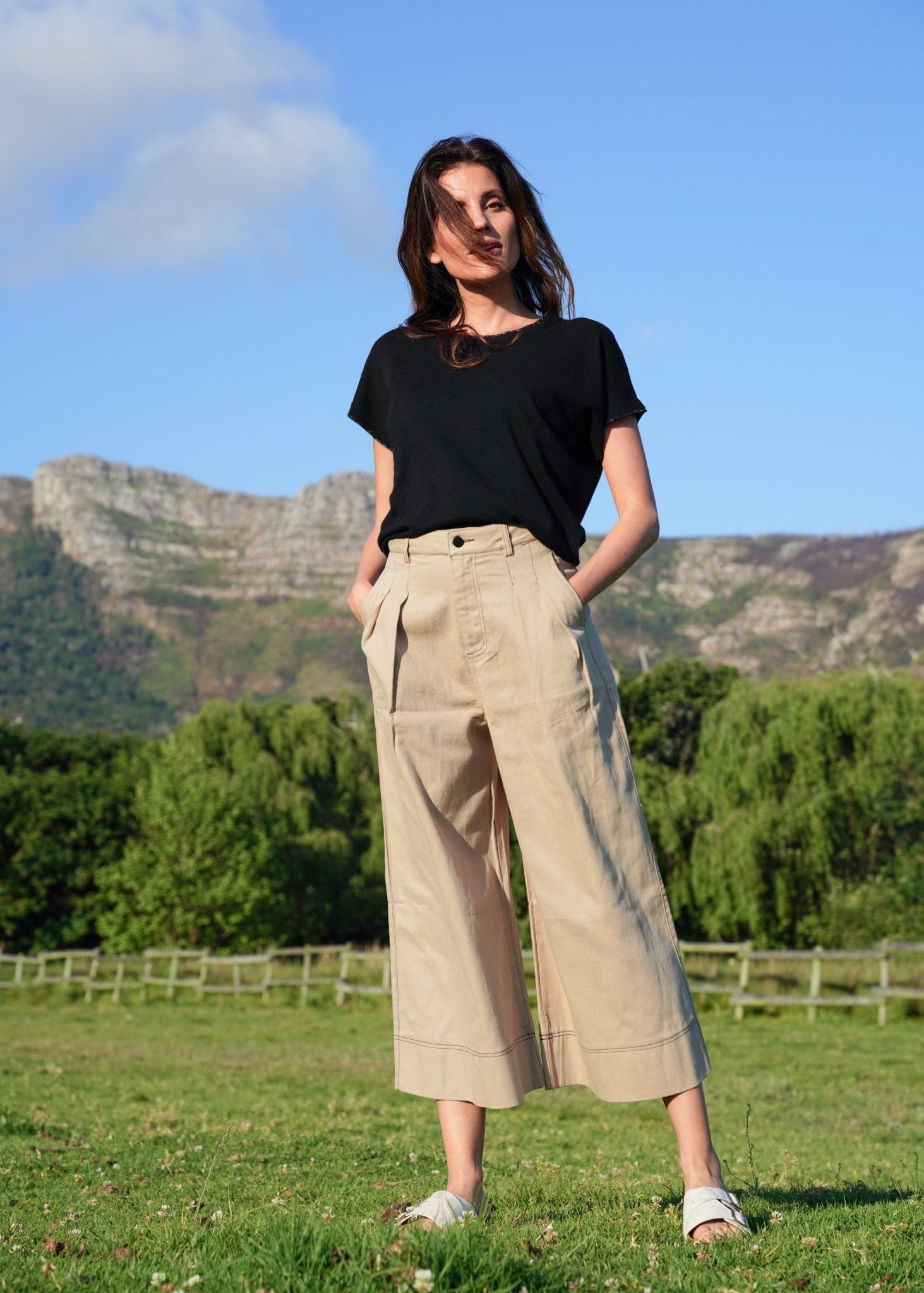 View our Charli Palazzo Trousers with front Pleats in Taupe - by Tribute Store