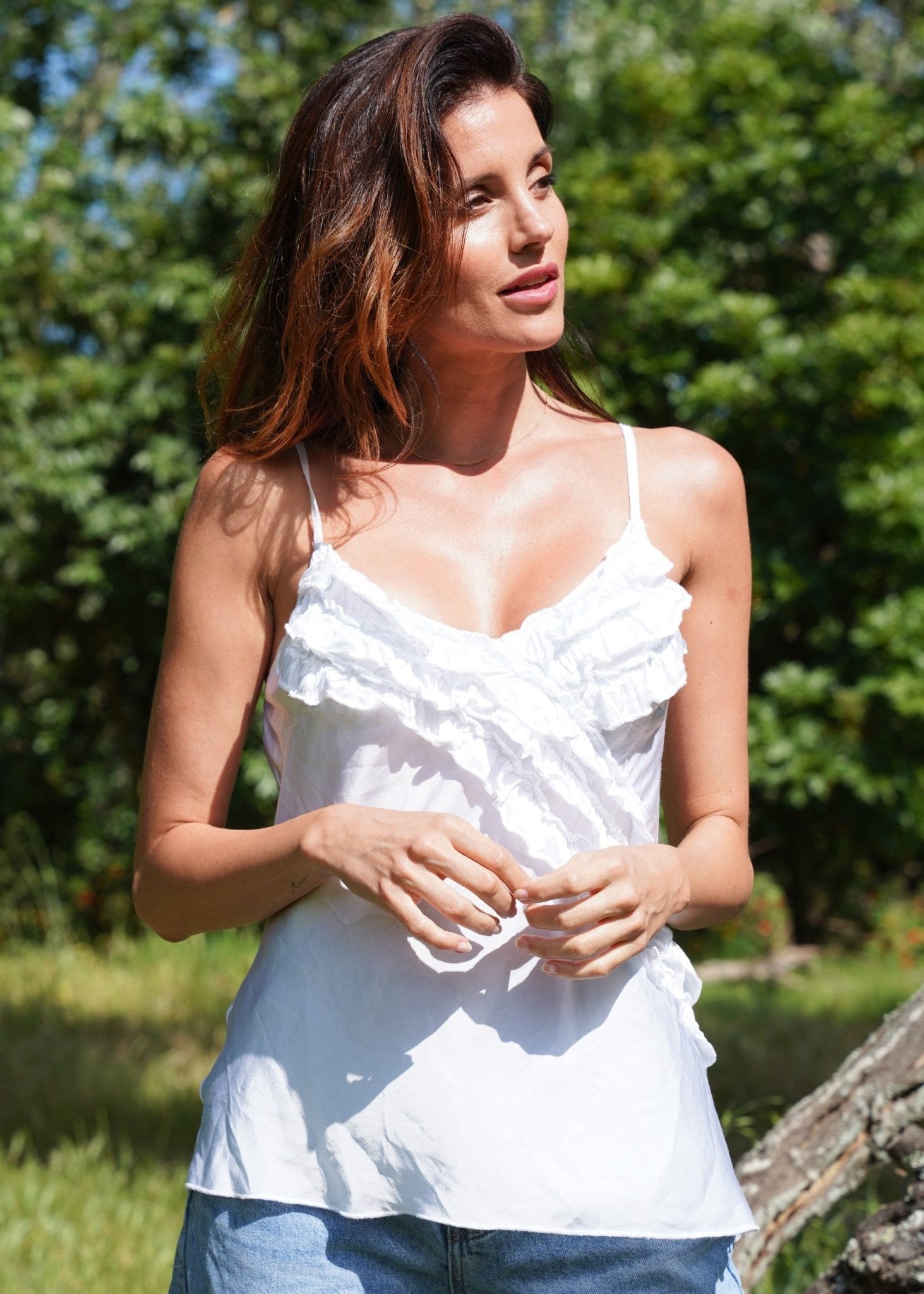 View our Chiara Satin Strappy Camisole with Frill In White - by Tribute Store