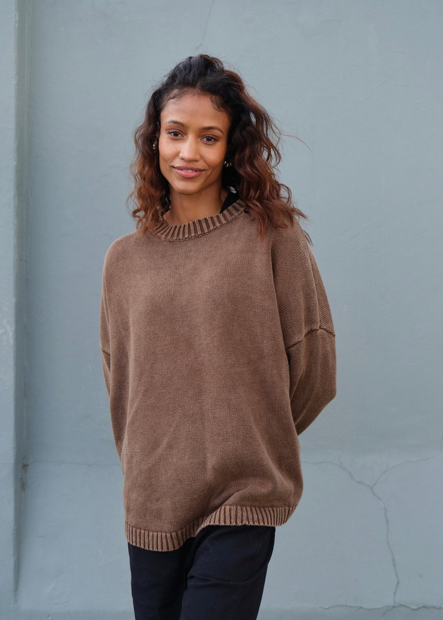 View our Chicago Ribbed Seam Knit Sweater In Brown - by Tribute Store