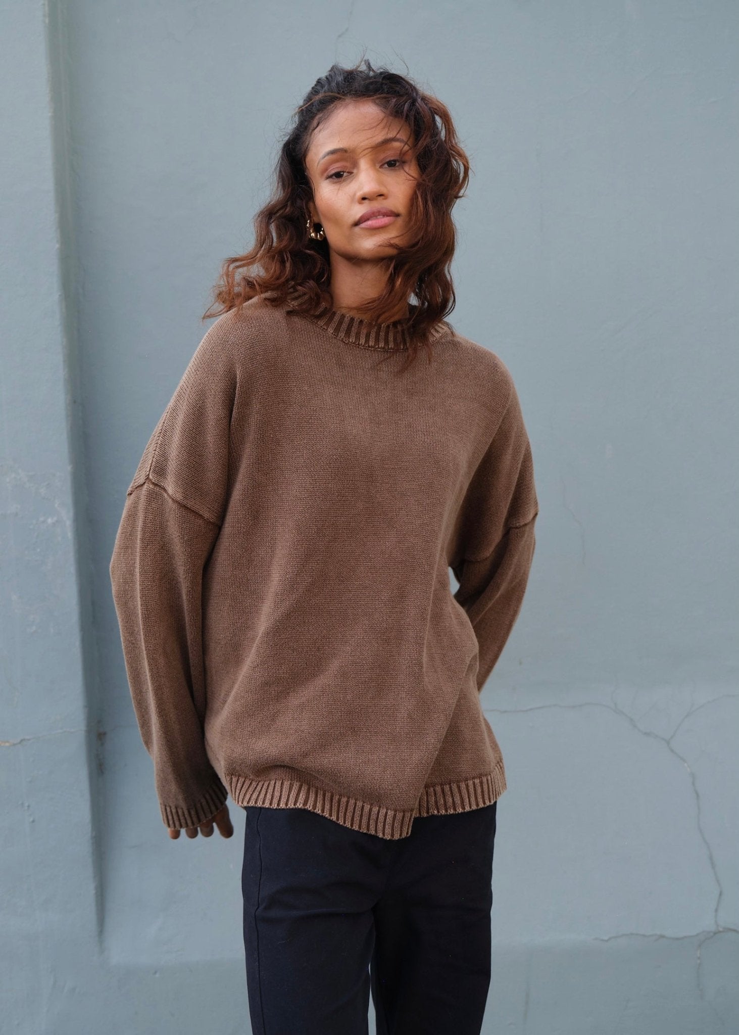 View our Chicago Ribbed Seam Knit Sweater In Brown - by Tribute Store