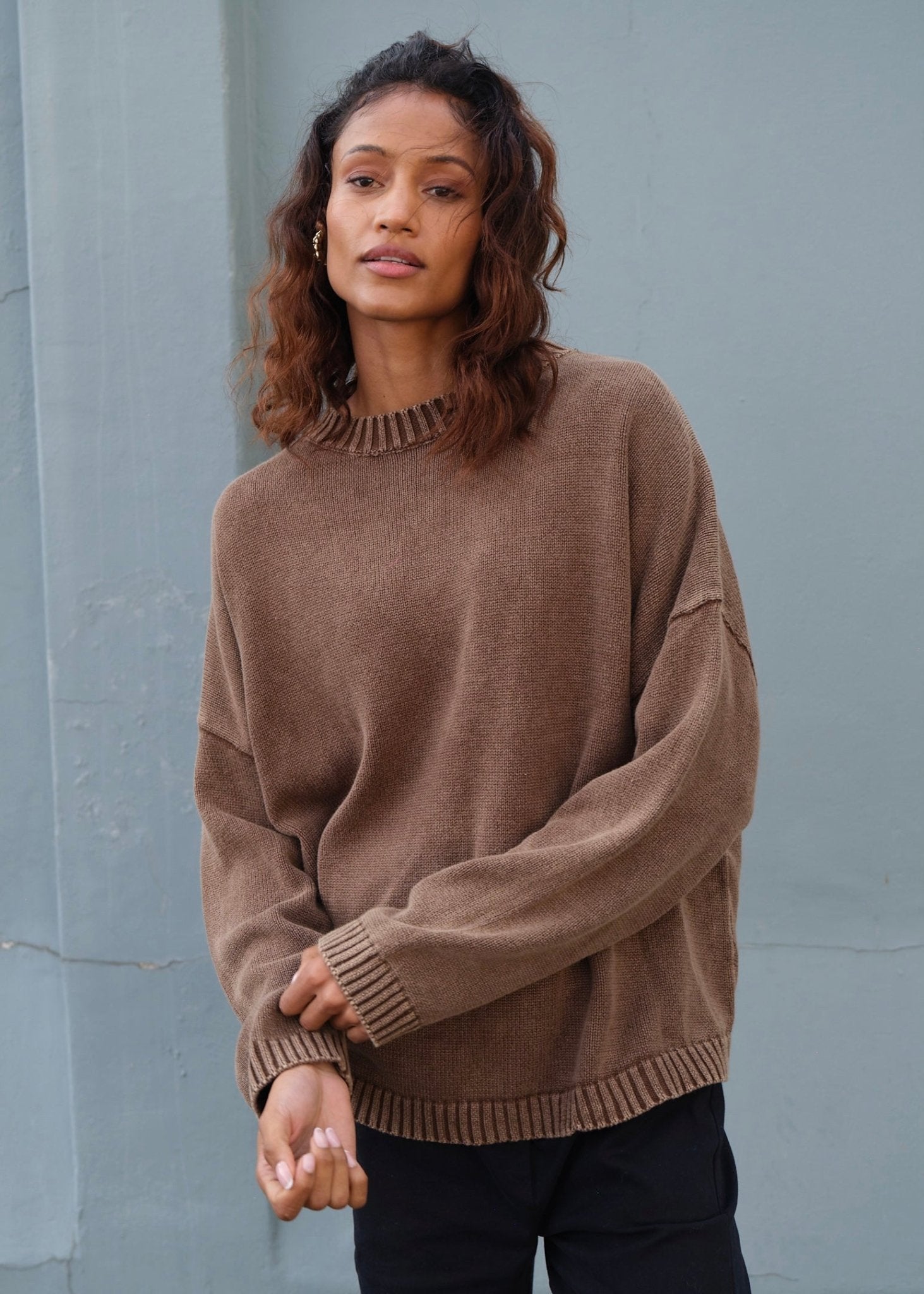 View our Chicago Ribbed Seam Knit Sweater In Brown - by Tribute Store
