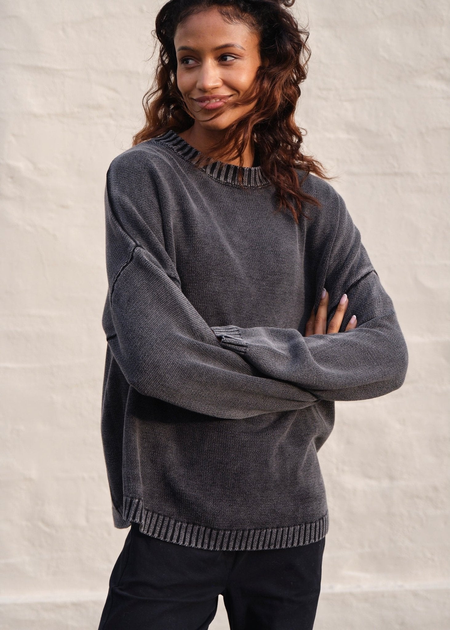 View our Chicago Ribbed Seam Knit Sweater In Gunmetal Grey - by Tribute Store