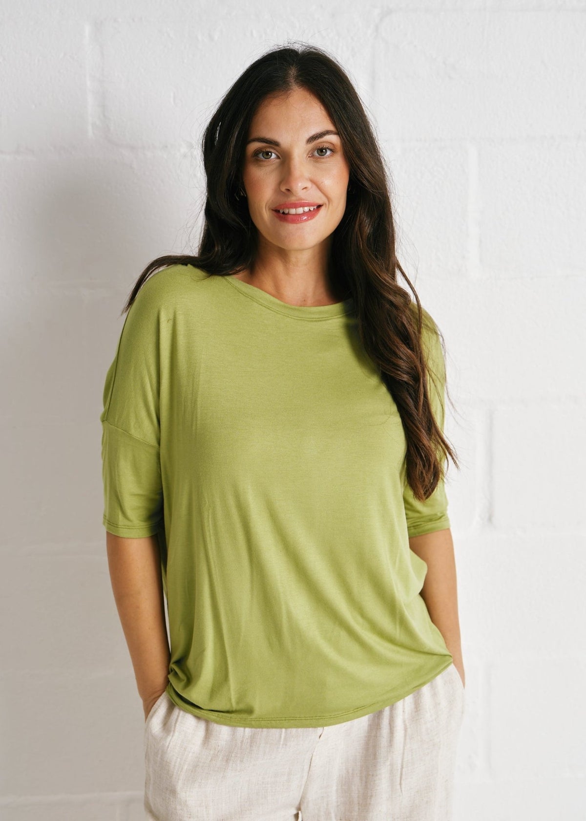 View our Chloe Classic Tee With Back Seam In Green - by Tribute Store