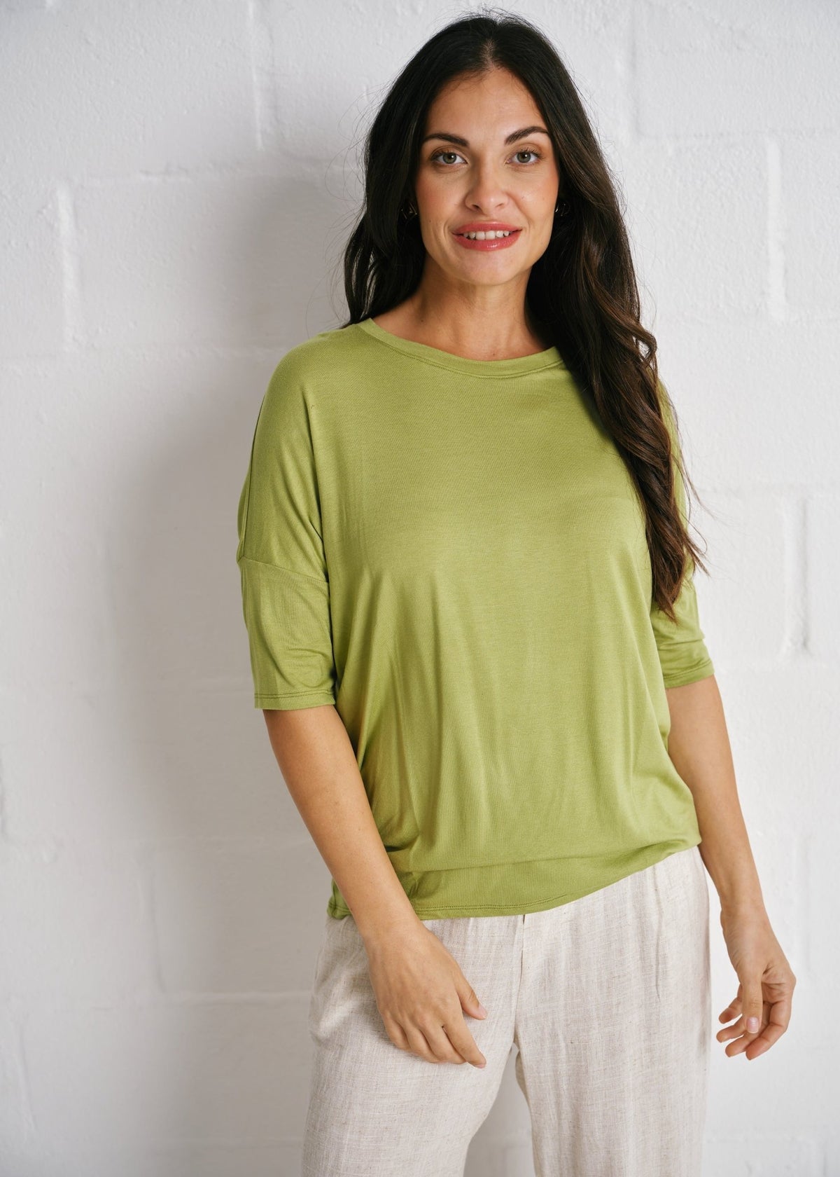 View our Chloe Classic Tee With Back Seam In Green - by Tribute Store