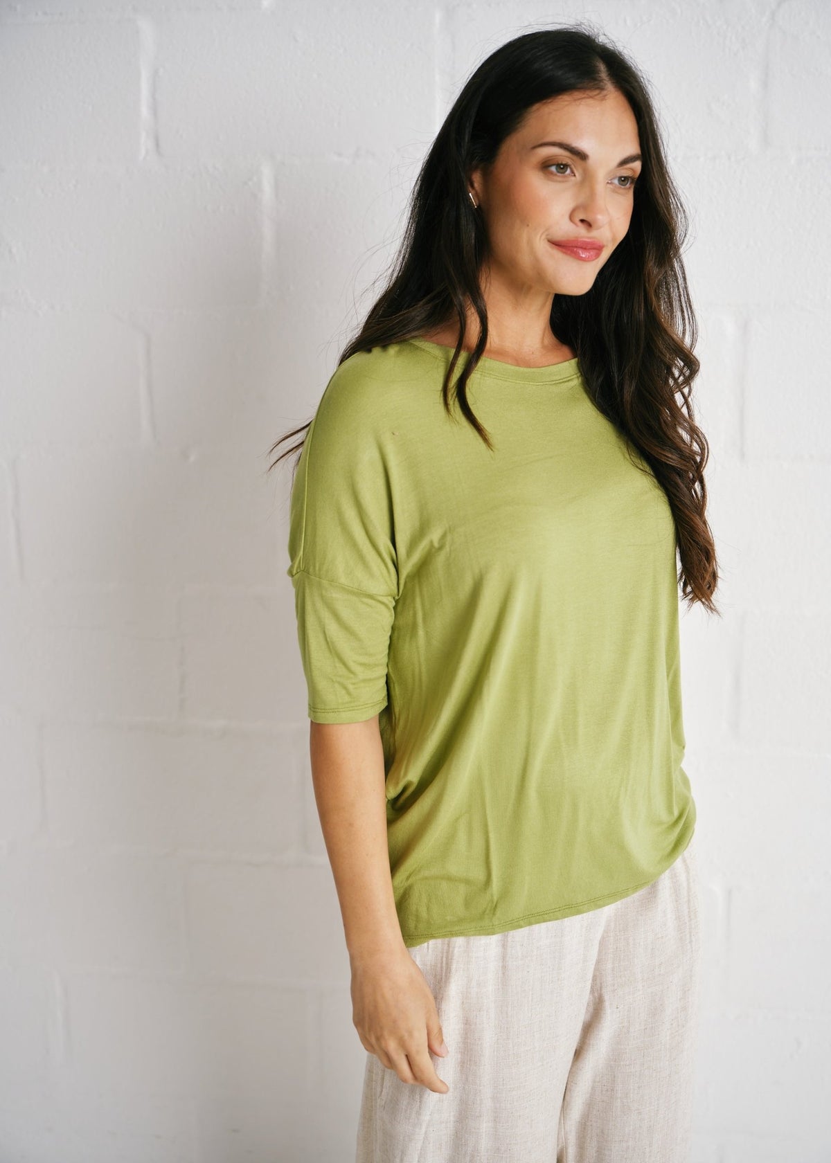 View our Chloe Classic Tee With Back Seam In Green - by Tribute Store