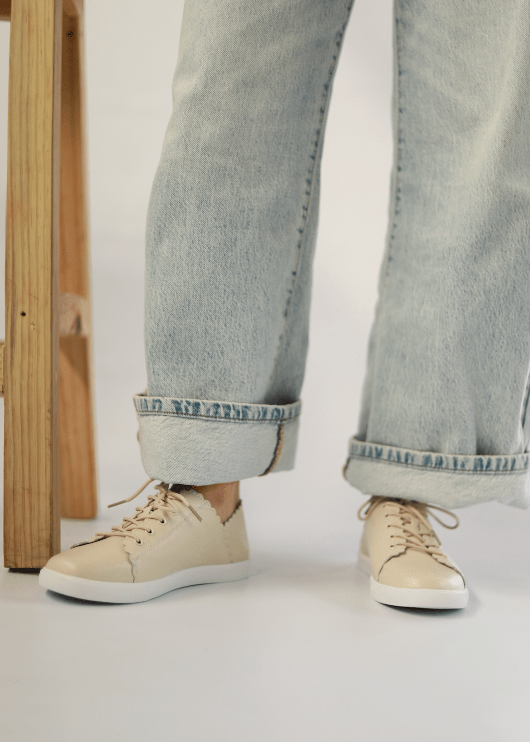 View our Chloe Leather Sneakers In Beige - by Tribute Store