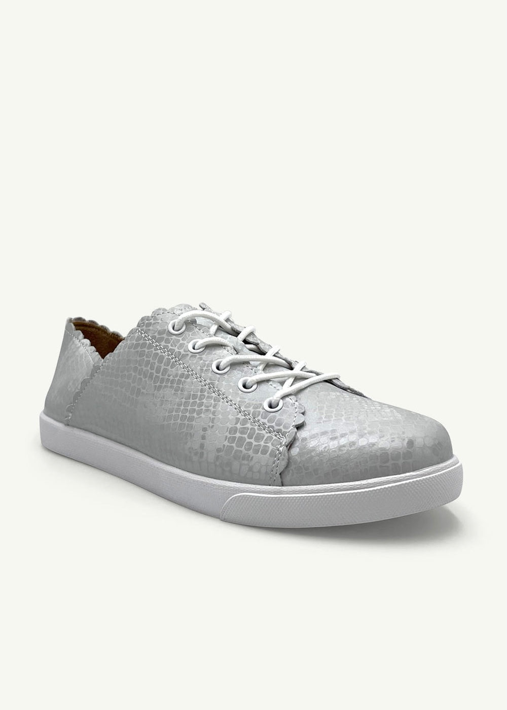 View our Chloe Leather Sneakers With Snake Print In Grey - by Tribute Store