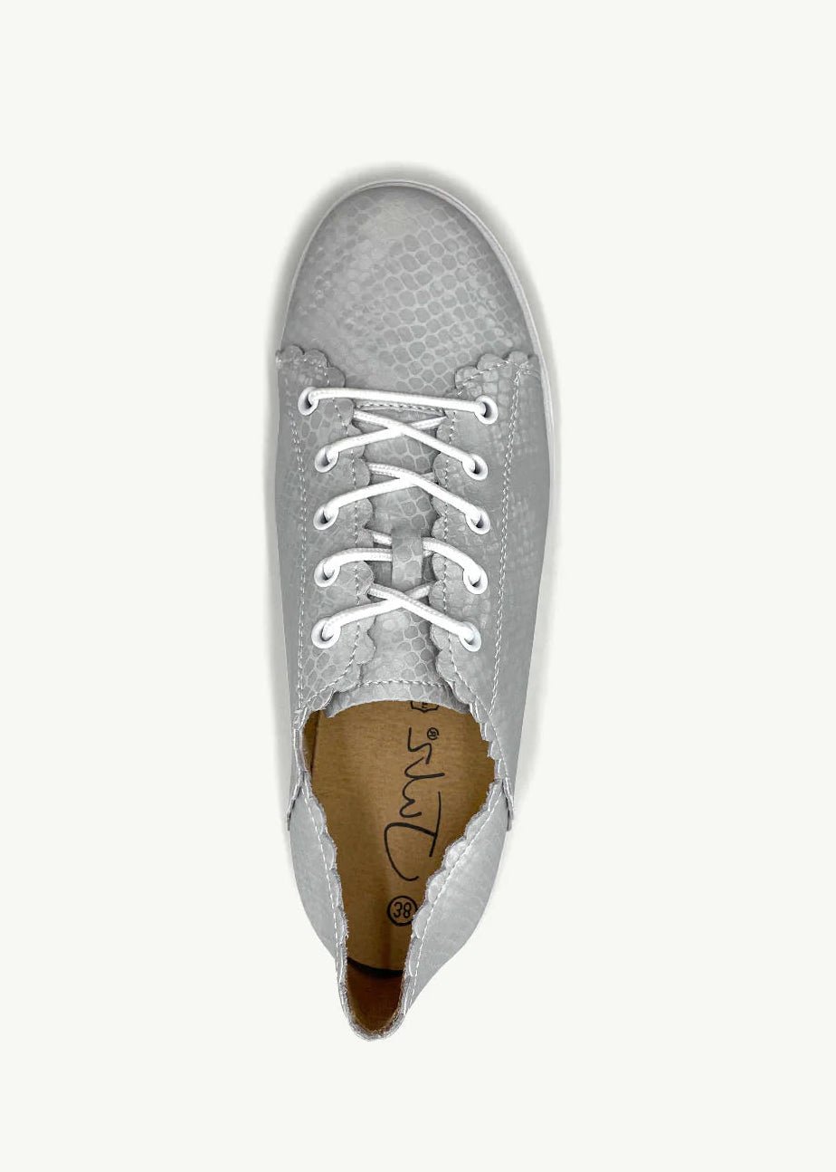 View our Chloe Leather Sneakers With Snake Print In Grey - by Tribute Store