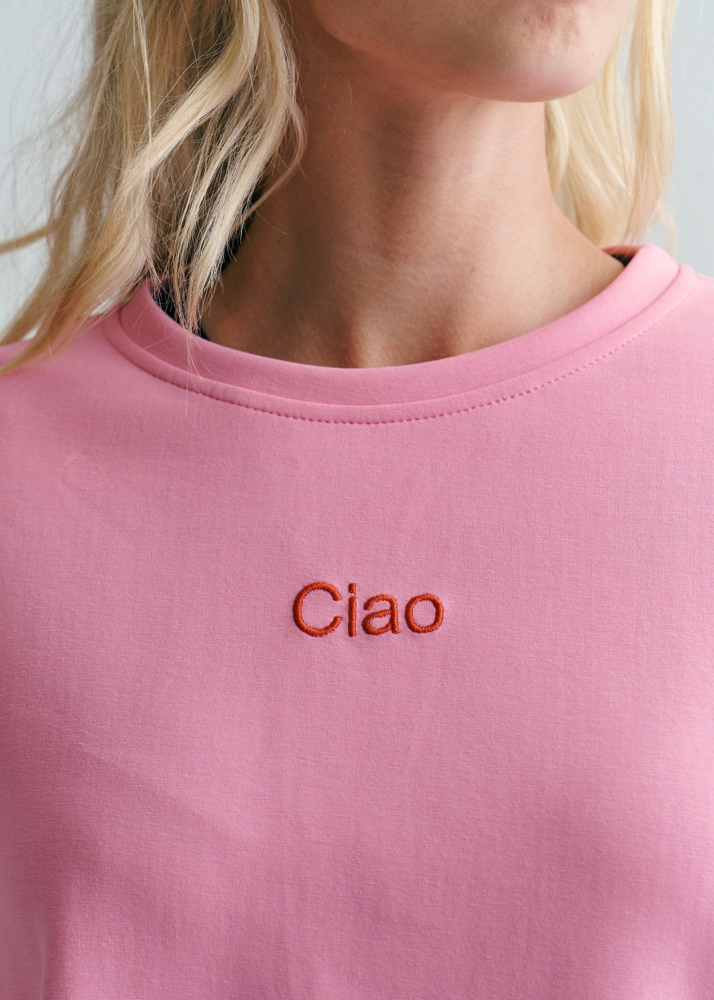 View our Ciao Embroidered Tee In Hot Pink - by Tribute Store