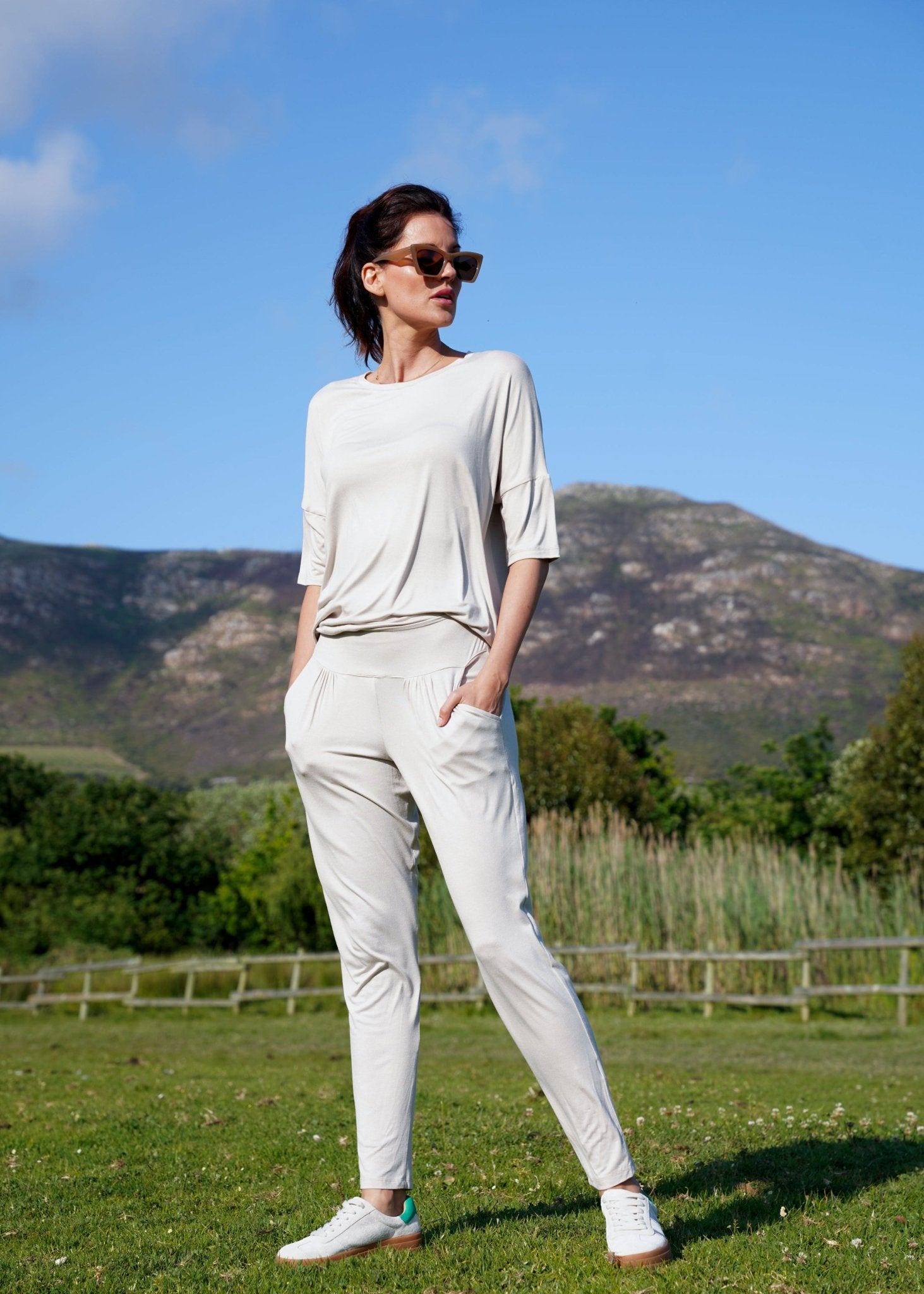 View our Classic Front Pleat Lounge Pants in Stone - by Tribute Store