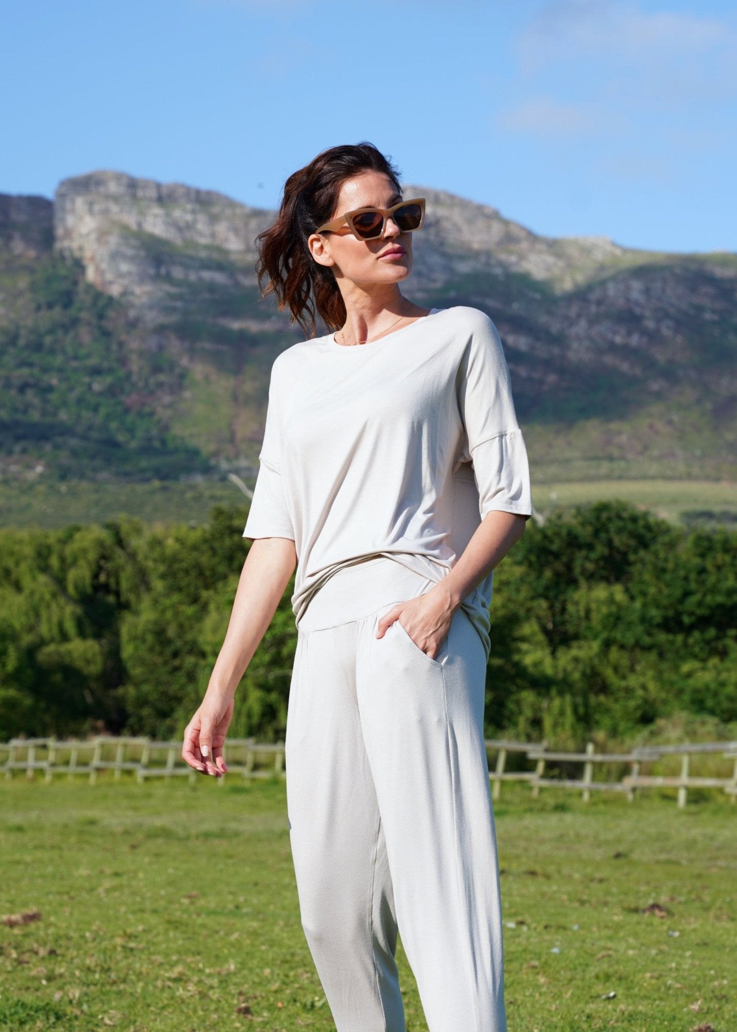 View our Classic Lounge Tee with Back Seam in Stone - by Tribute Store