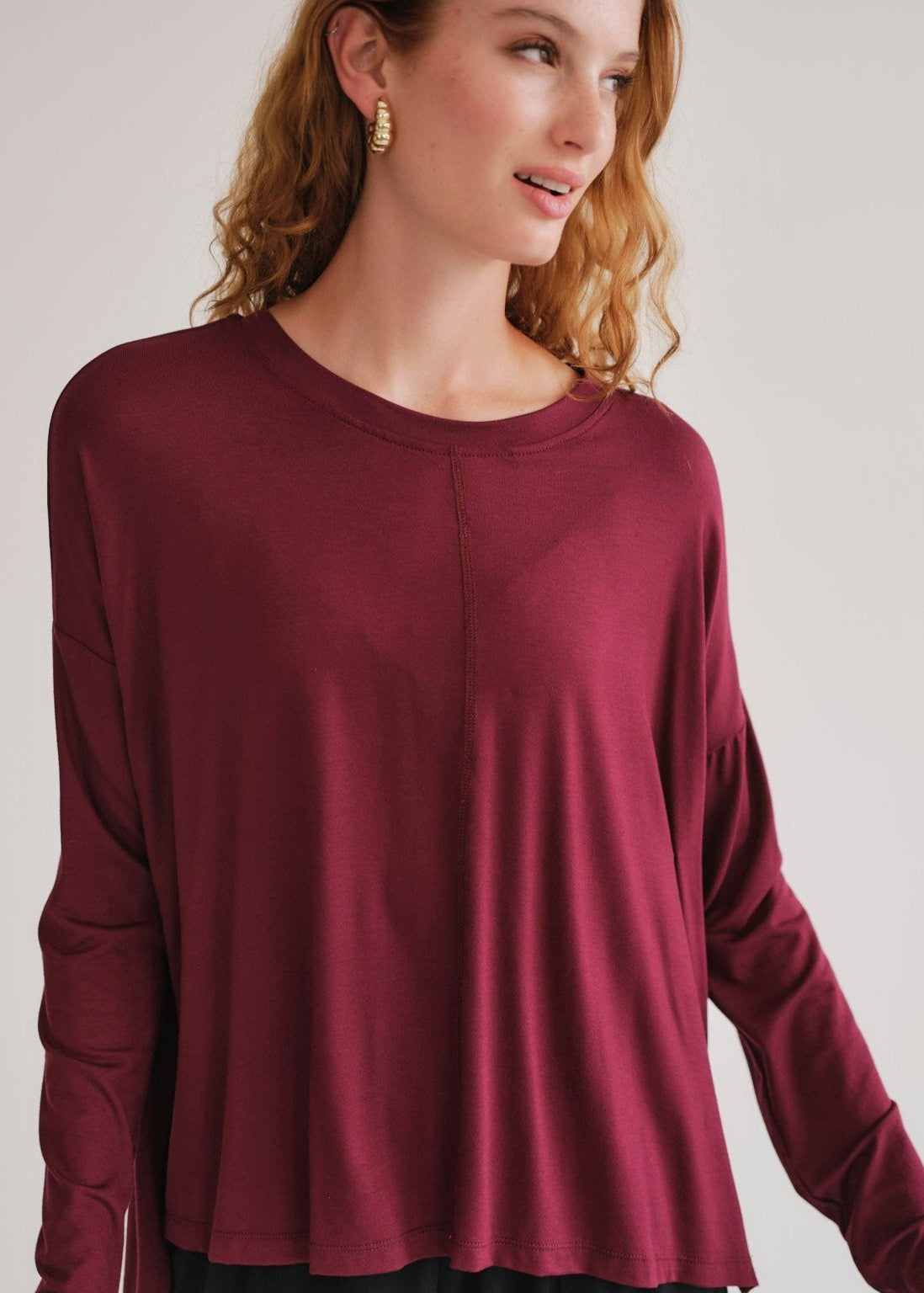 View our Classic Tee With Flossing Detail In Burgundy - by Tribute Store