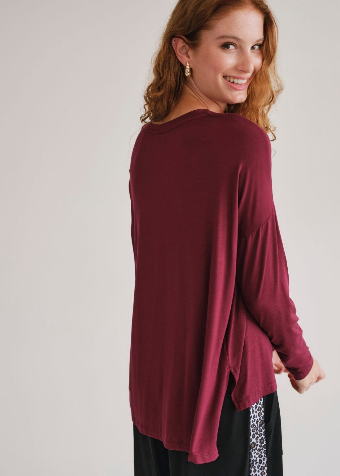 View our Classic Tee With Flossing Detail In Burgundy - by Tribute Store