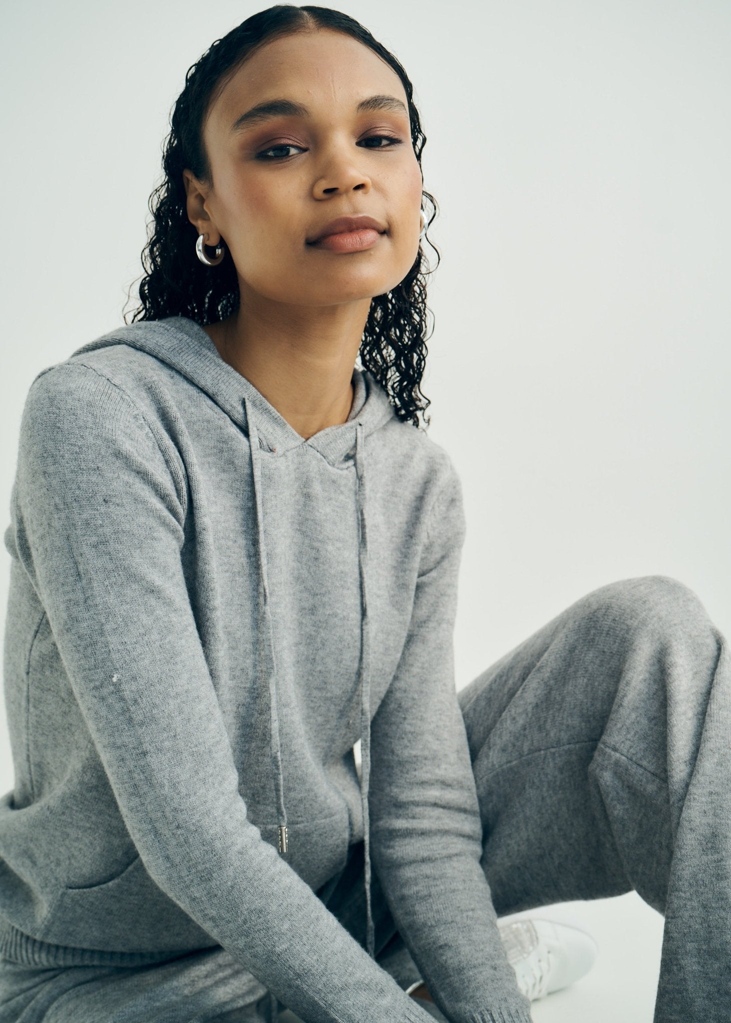 View our Cloud Knitted Viscose Loungewear Hooded Set With Palazzo Pants In Grey - by Tribute Store