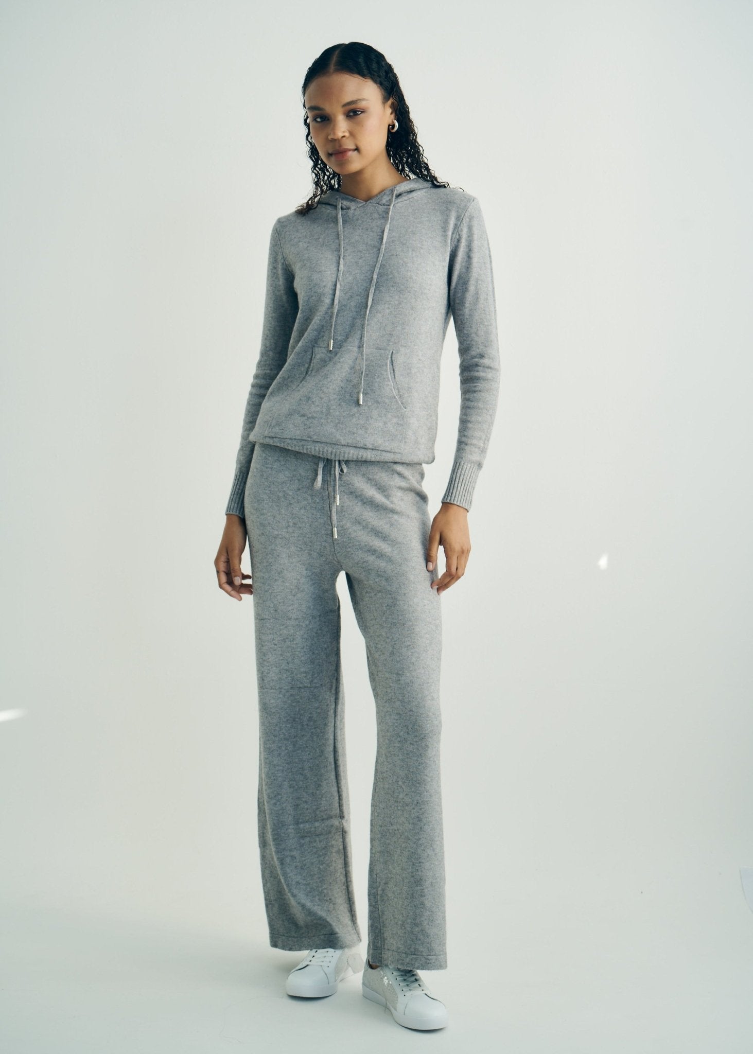 View our Cloud Knitted Viscose Loungewear Hooded Set With Palazzo Pants In Grey - by Tribute Store