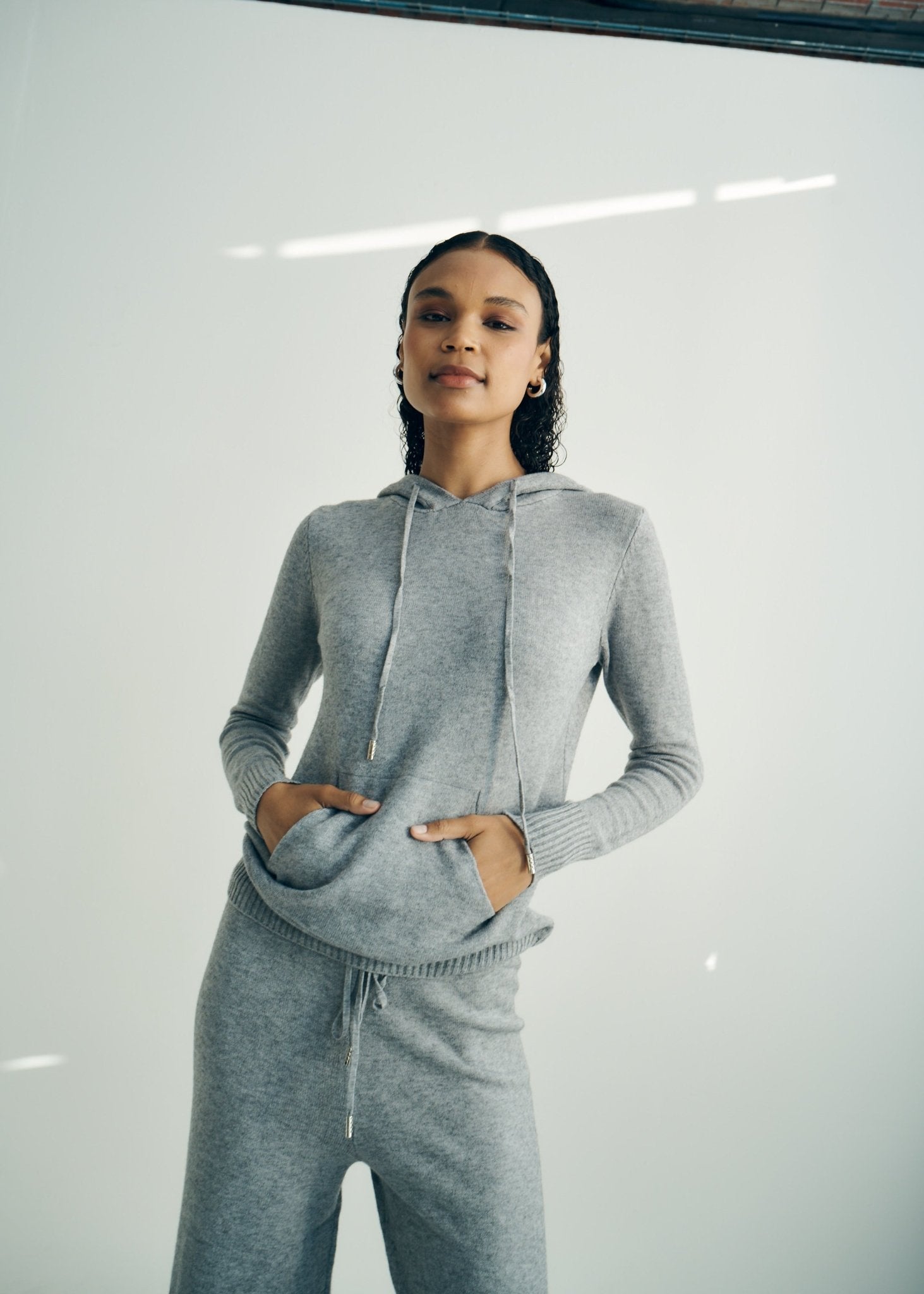 View our Cloud Knitted Viscose Loungewear Hooded Set With Palazzo Pants In Grey - by Tribute Store