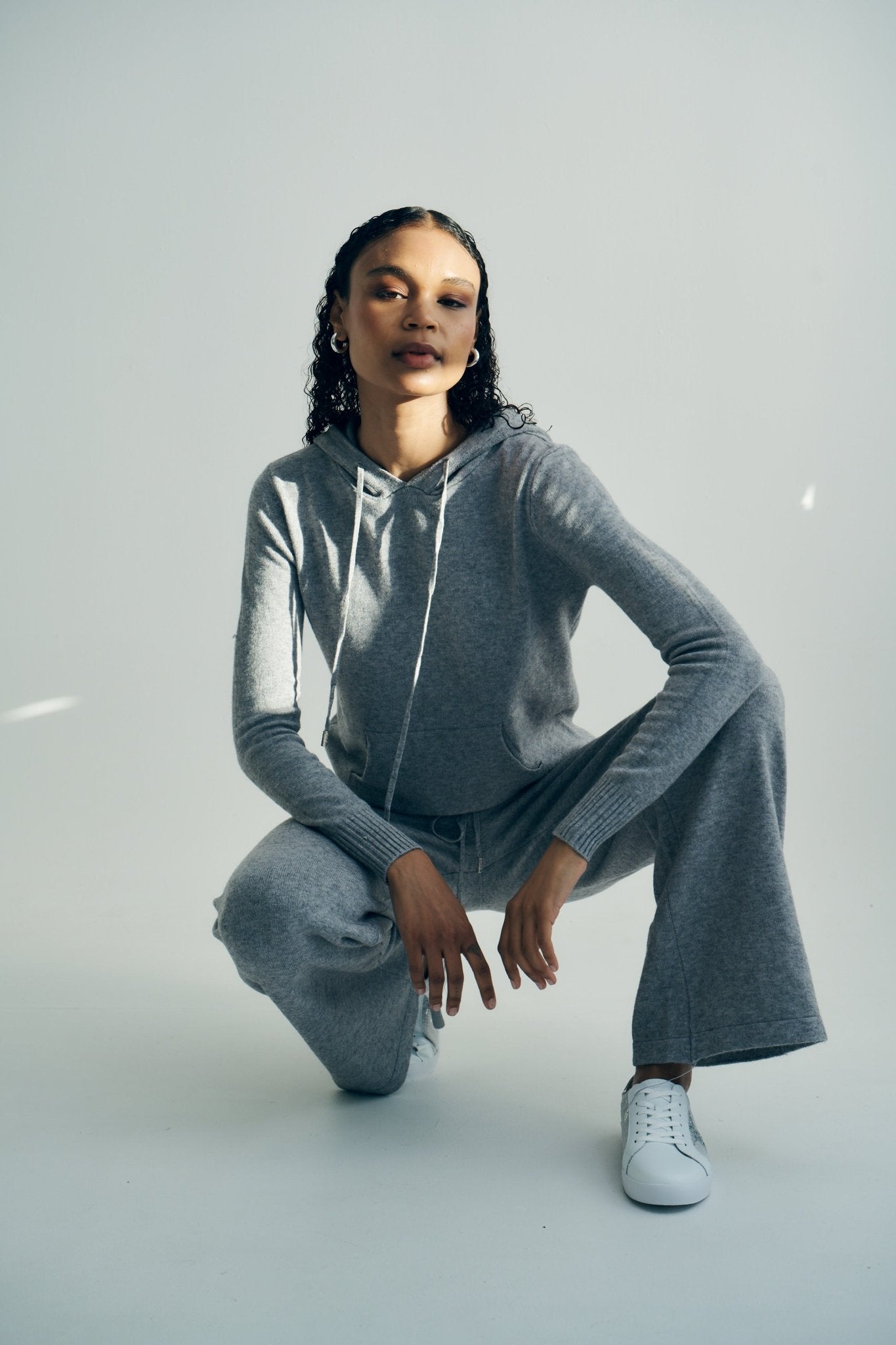 View our Cloud Knitted Viscose Loungewear Hooded Set With Palazzo Pants In Grey - by Tribute Store