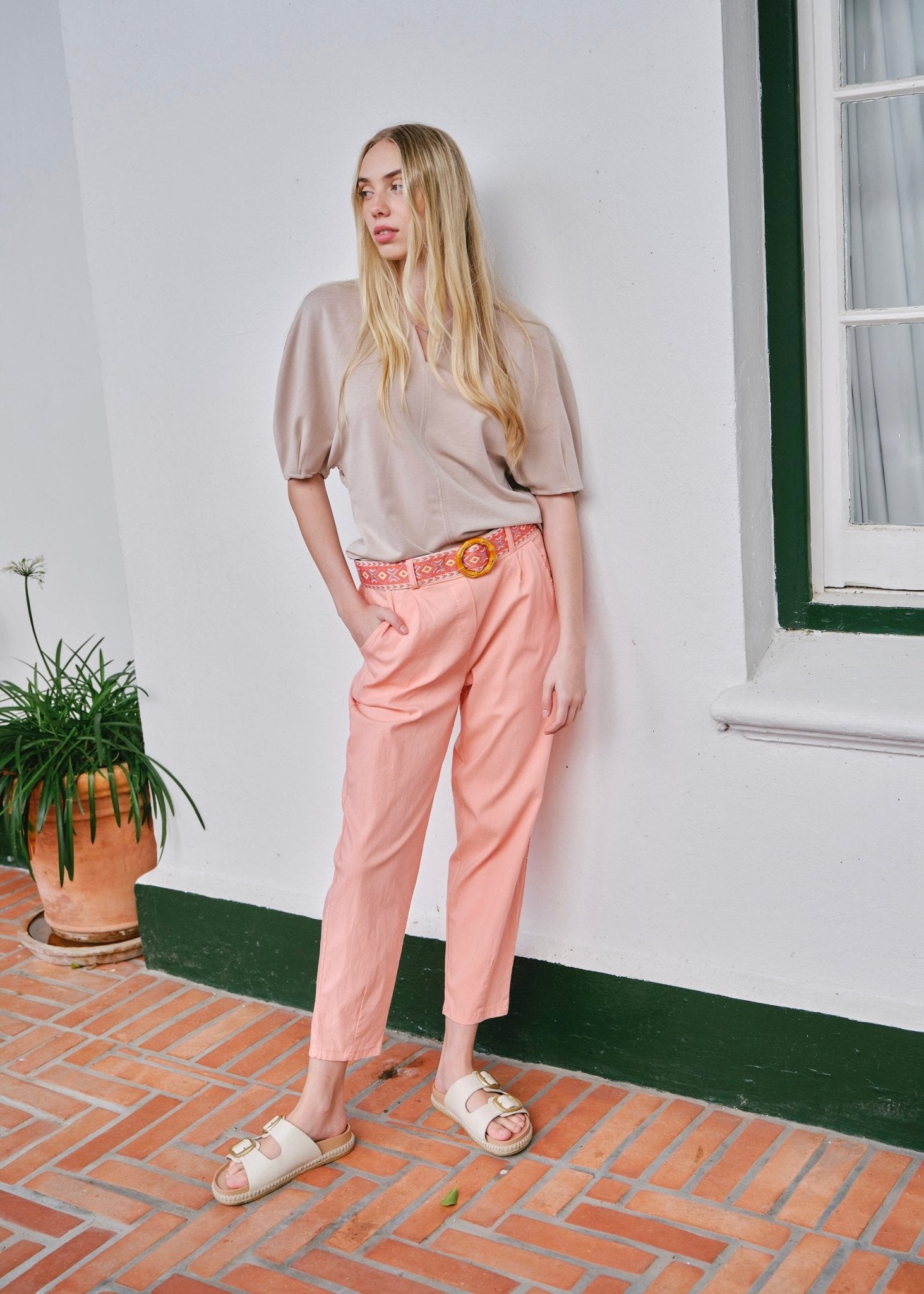 View our Cocoa Italian Tapered Pants In Salmon - by Tribute Store