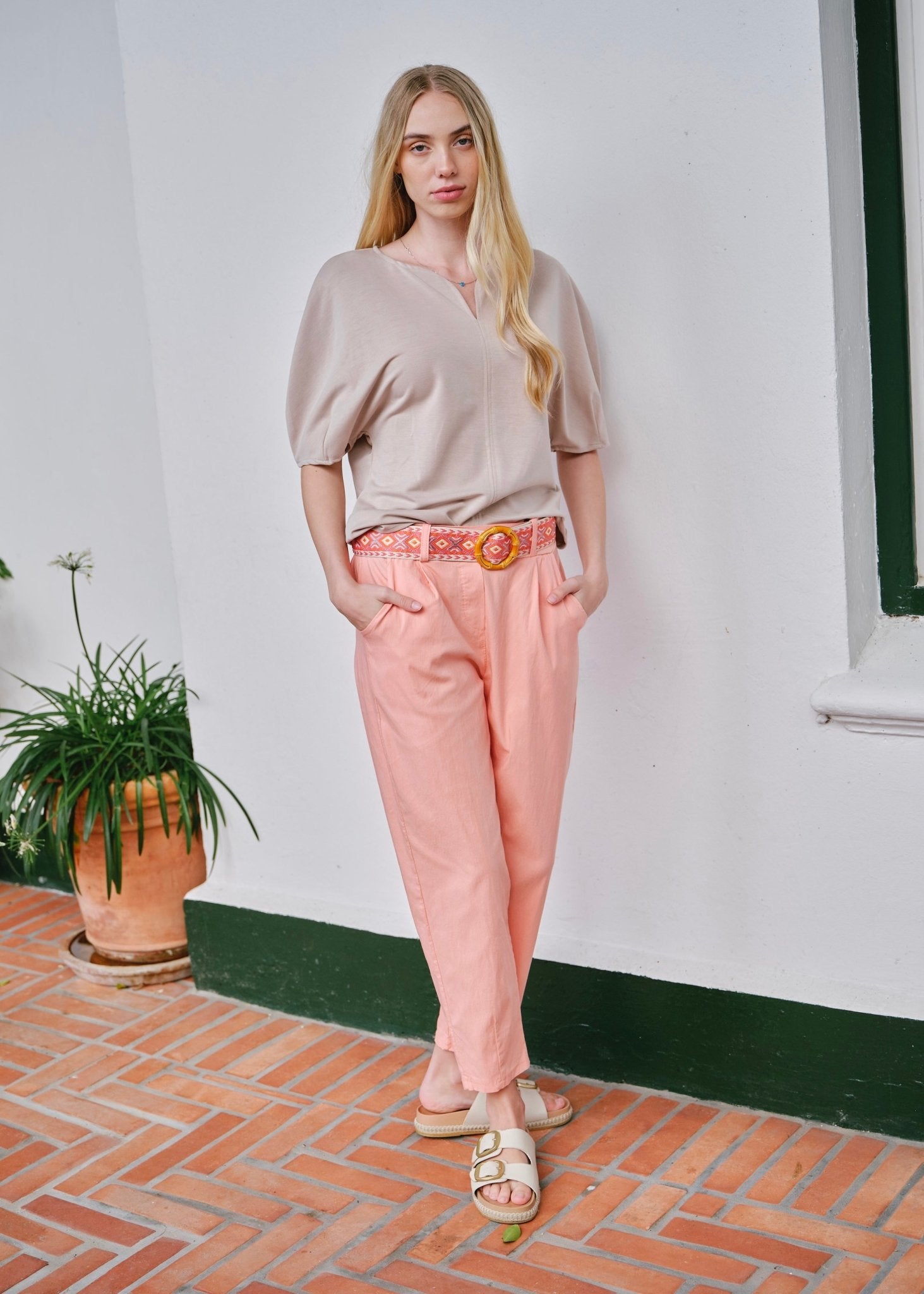 View our Cocoa Italian Tapered Pants In Salmon - by Tribute Store
