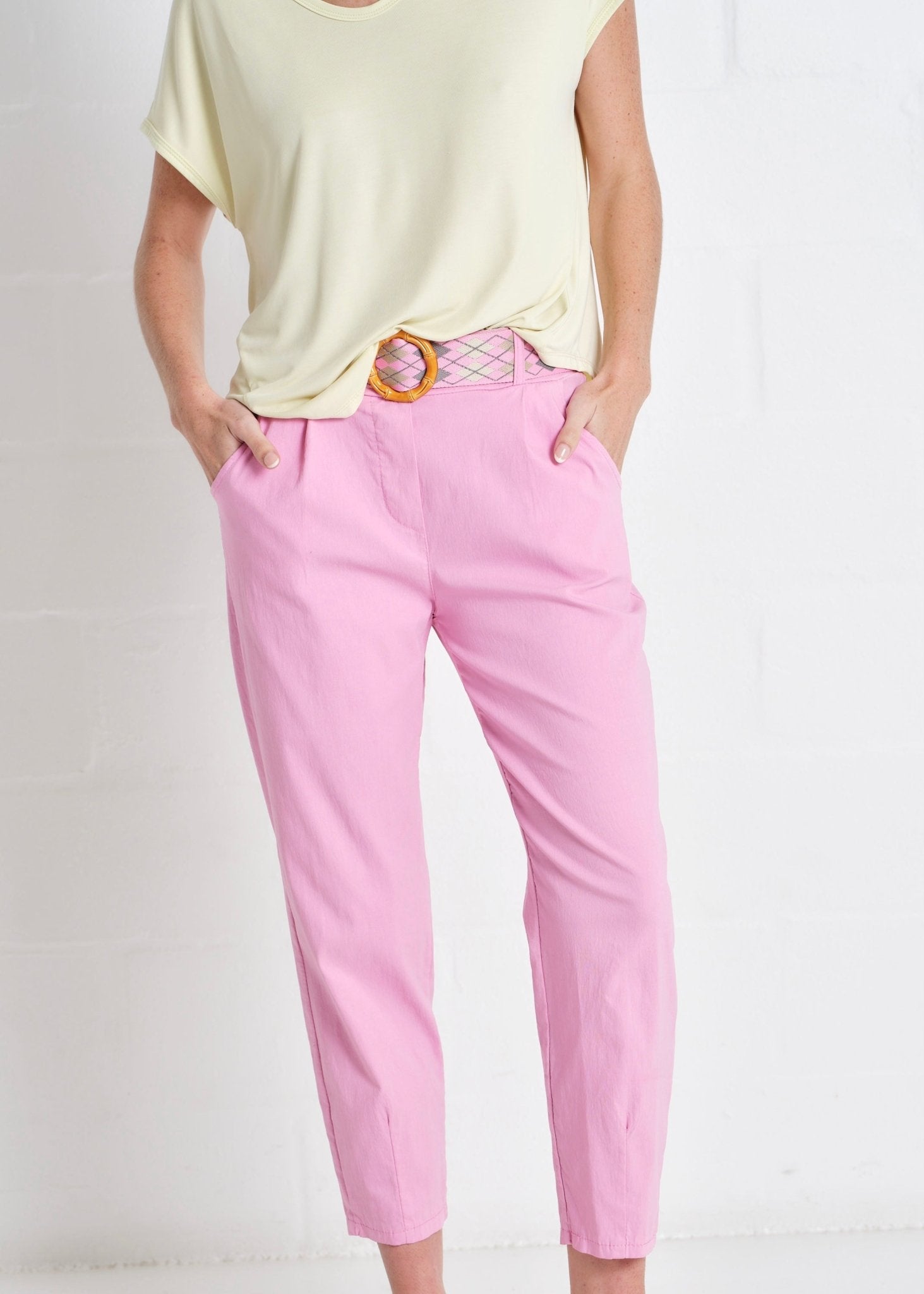 View our Cocoa Italian Tapered Pants In Sorbet Pink - by Tribute Store
