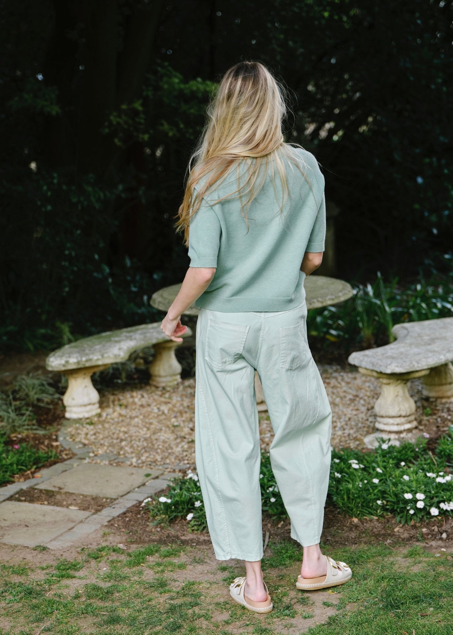 View our Como Italian Cotton Barrel Pants In Mint - by Tribute Store