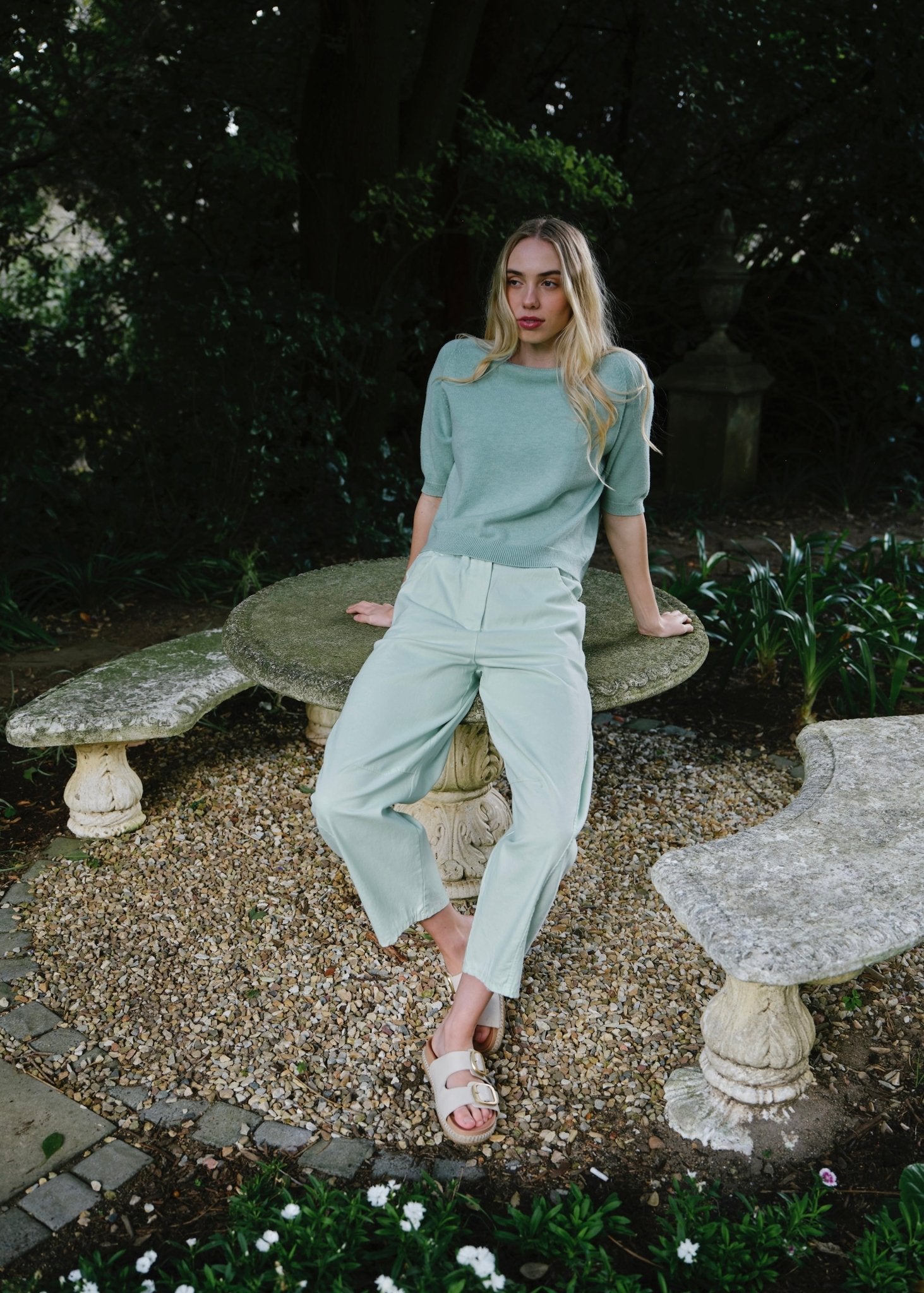 View our Como Italian Cotton Barrel Pants In Mint - by Tribute Store