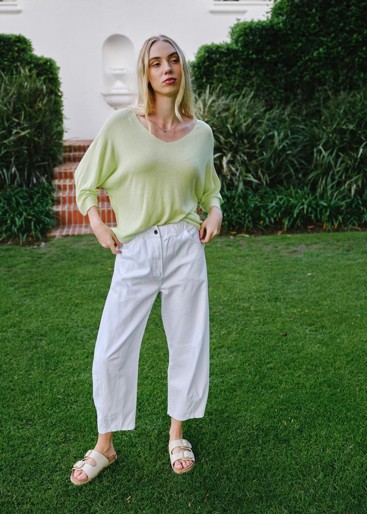 View our Como Italian Cotton Barrel Pants In White - by Tribute Store