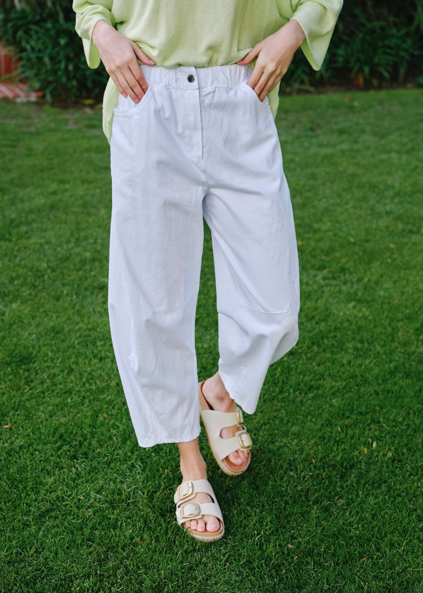 View our Como Italian Cotton Barrel Pants In White - by Tribute Store