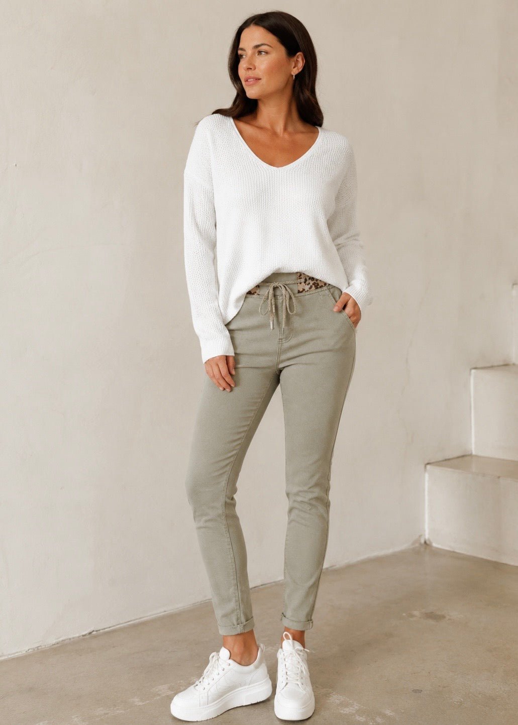 View our Contrast Trim Jogger Pants In Khaki - by Tribute Store