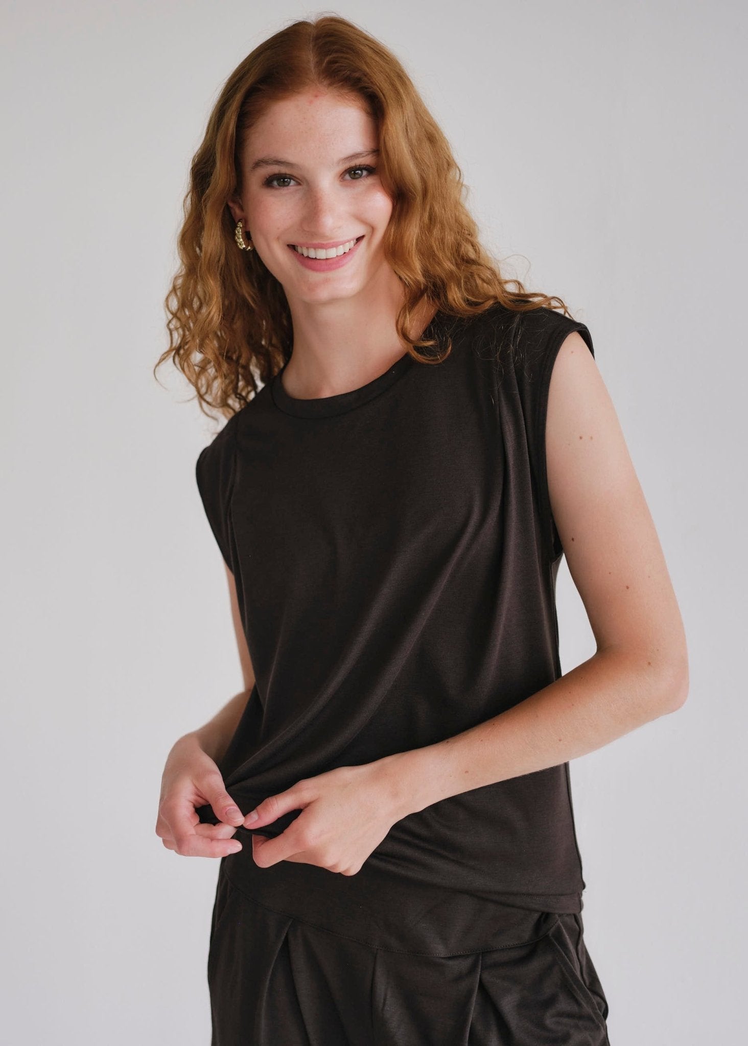 View our Cooper Relaxed Sleeveless Tee In Chocolate - by Tribute Store
