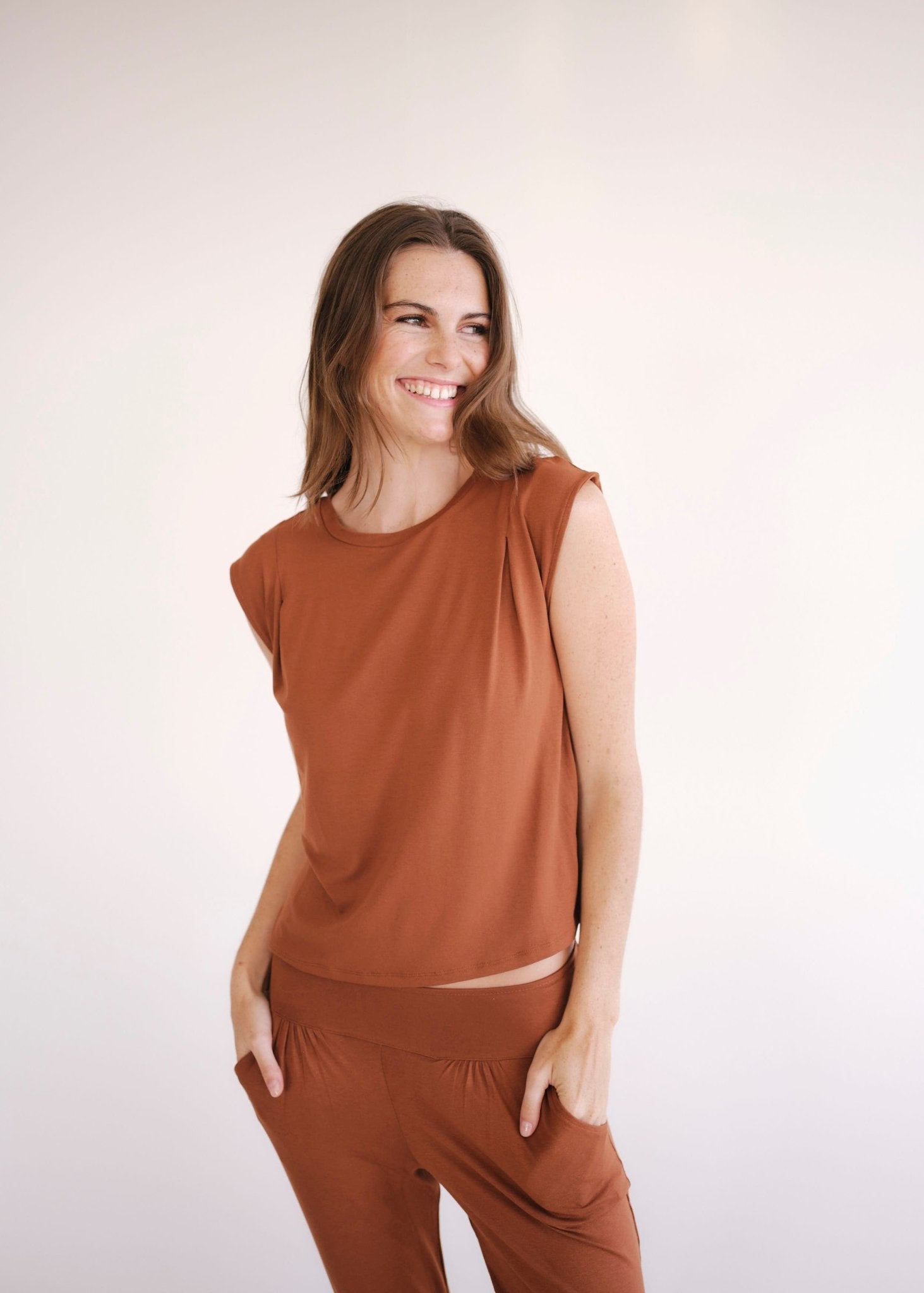 View our Cooper Relaxed Sleeveless Tee In Tabacco - by Tribute Store