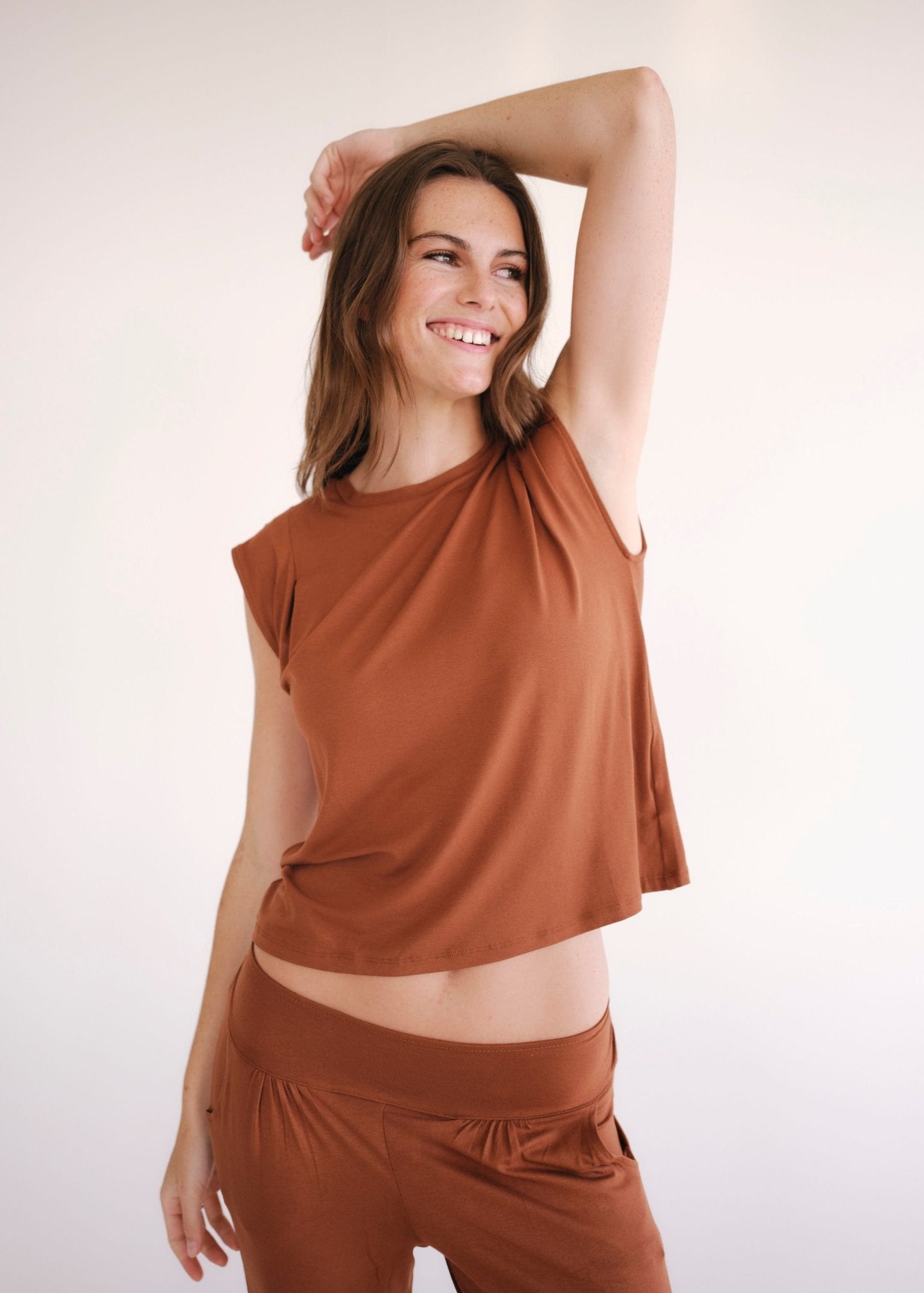 View our Cooper Relaxed Sleeveless Tee In Tabacco - by Tribute Store