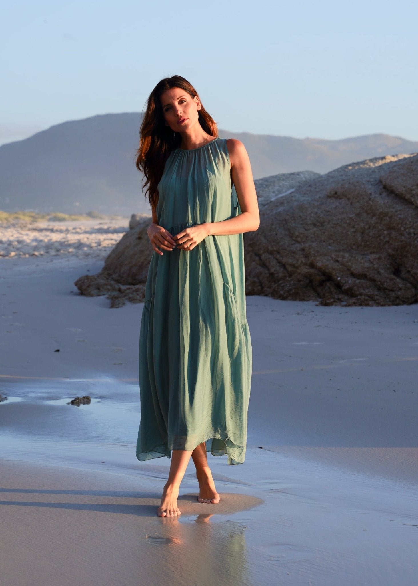 View our Copacabana Sleeveless Silk Maxi Dress In Aqua - by Tribute Store