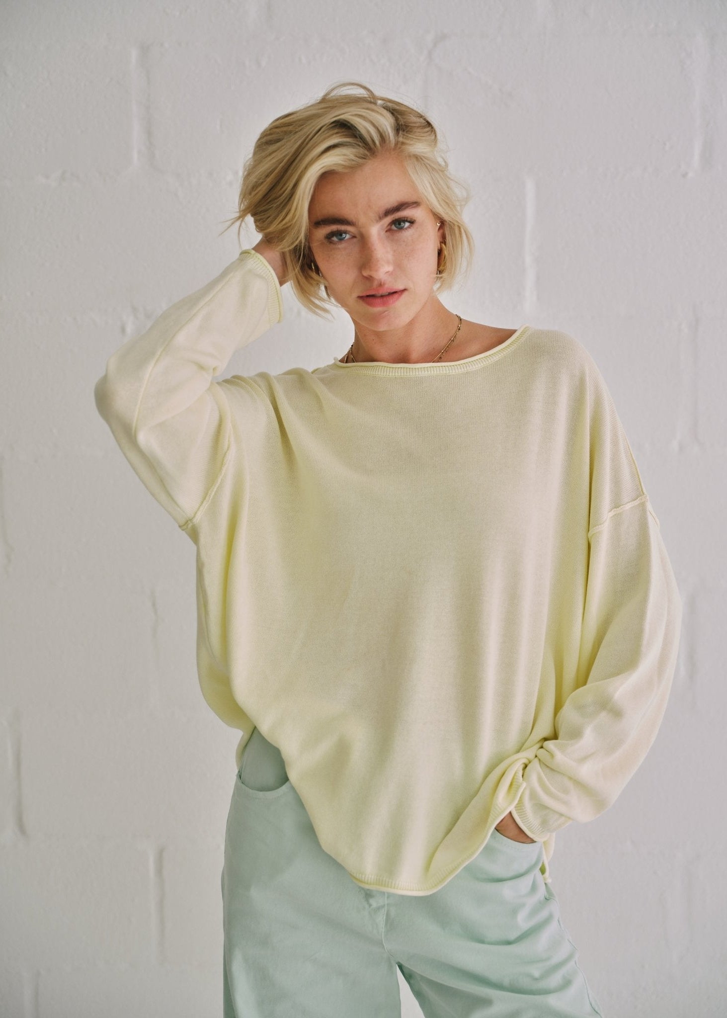 View our Cotton Boatneck Knit In Yellow - by Tribute Store