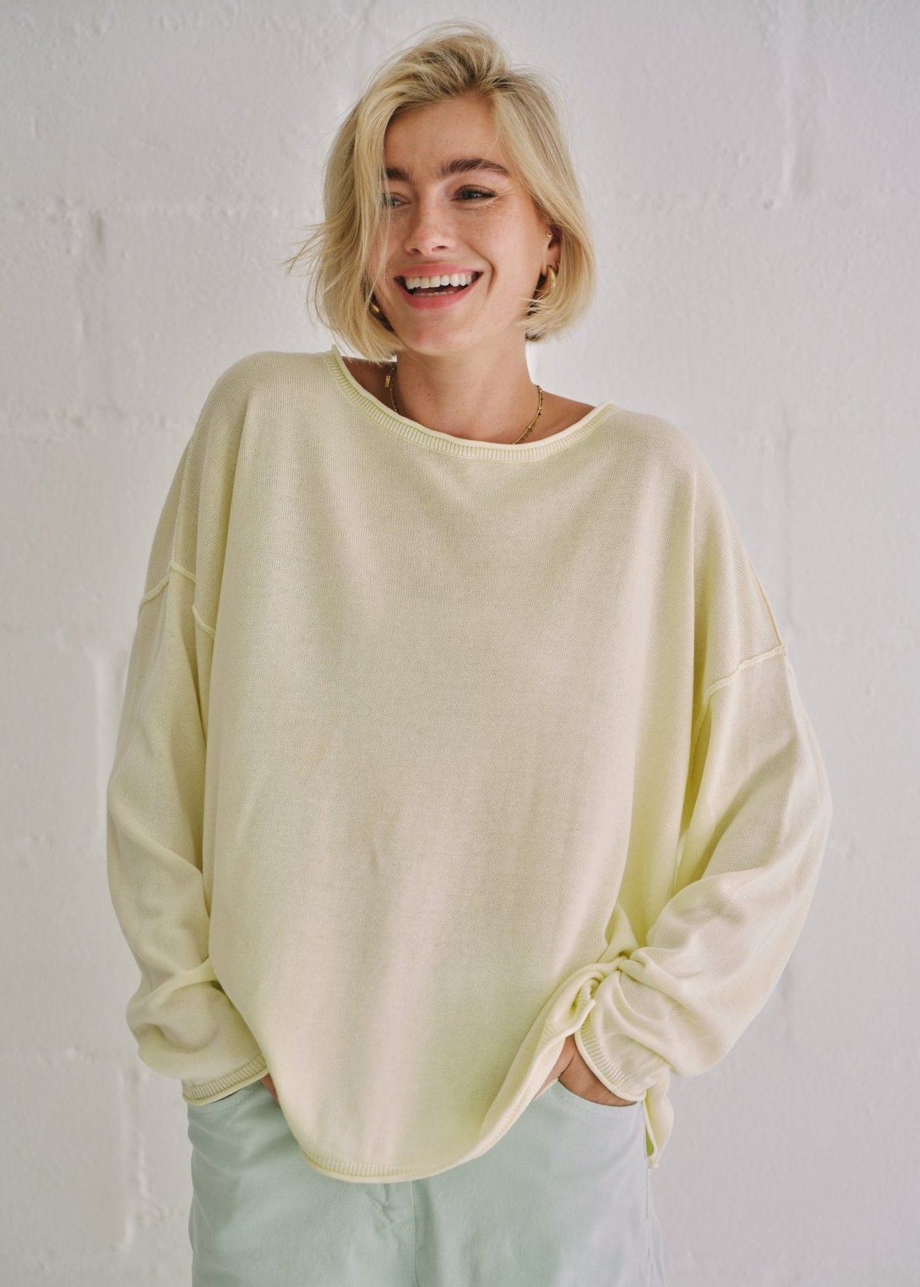 View our Cotton Boatneck Knit In Yellow - by Tribute Store