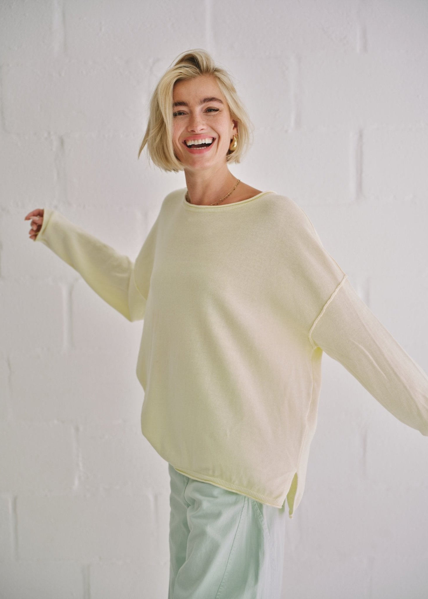 View our Cotton Boatneck Knit In Yellow - by Tribute Store