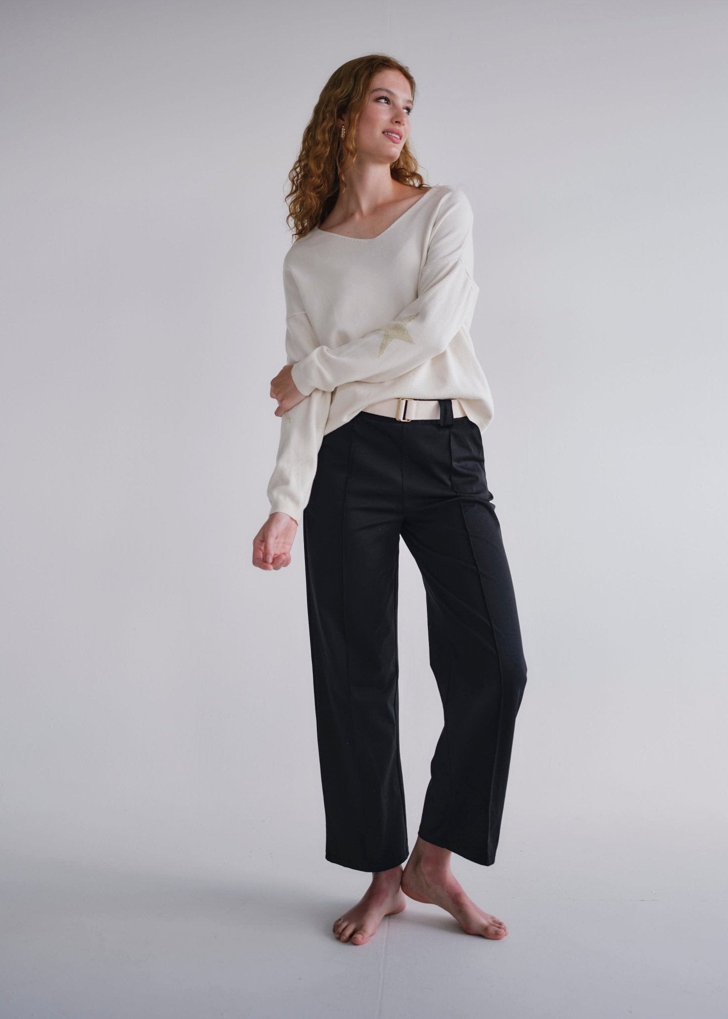 View our Cream V Neck Knit With Star On Elbow - by Tribute Store