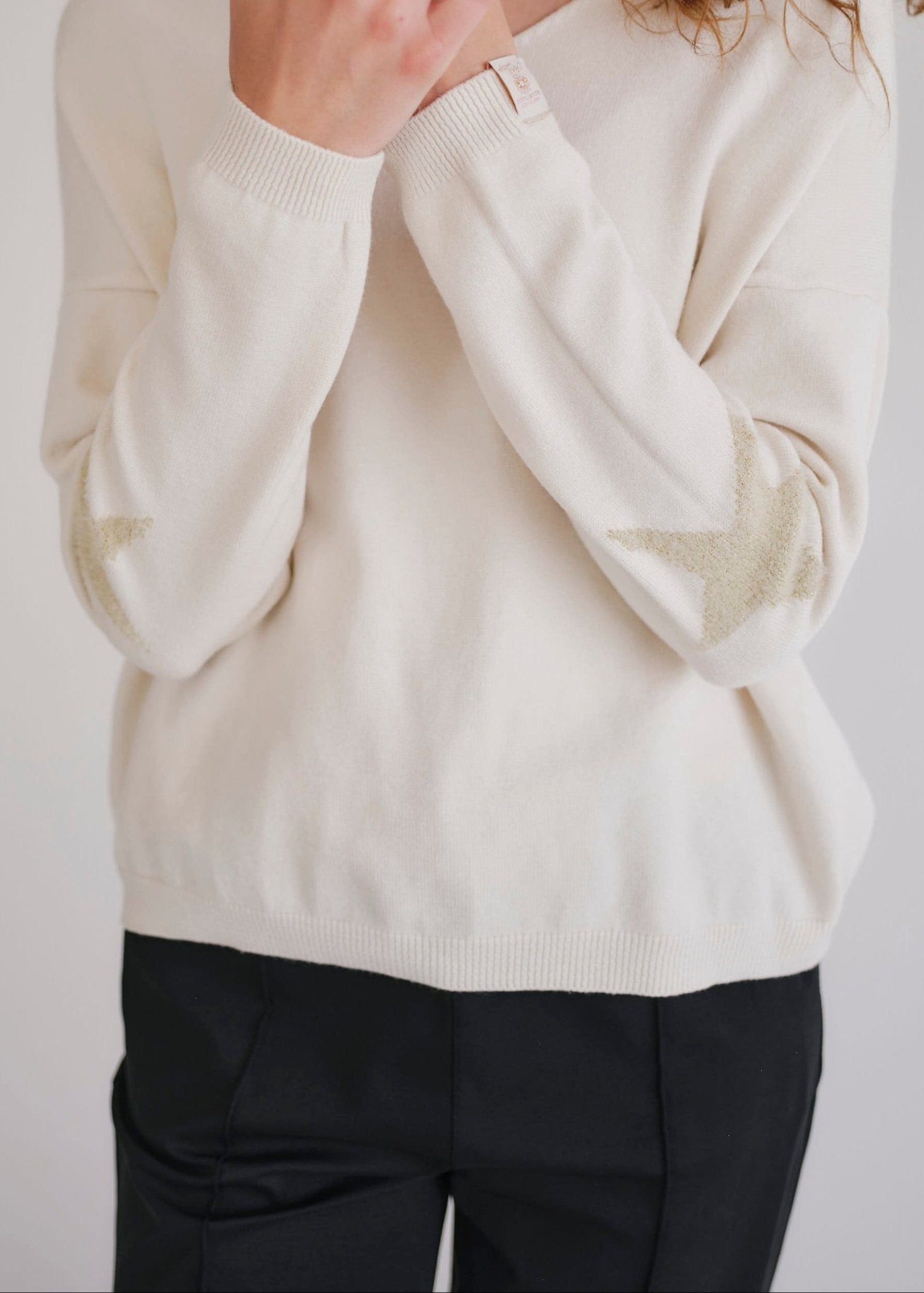 View our Cream V Neck Knit With Star On Elbow - by Tribute Store
