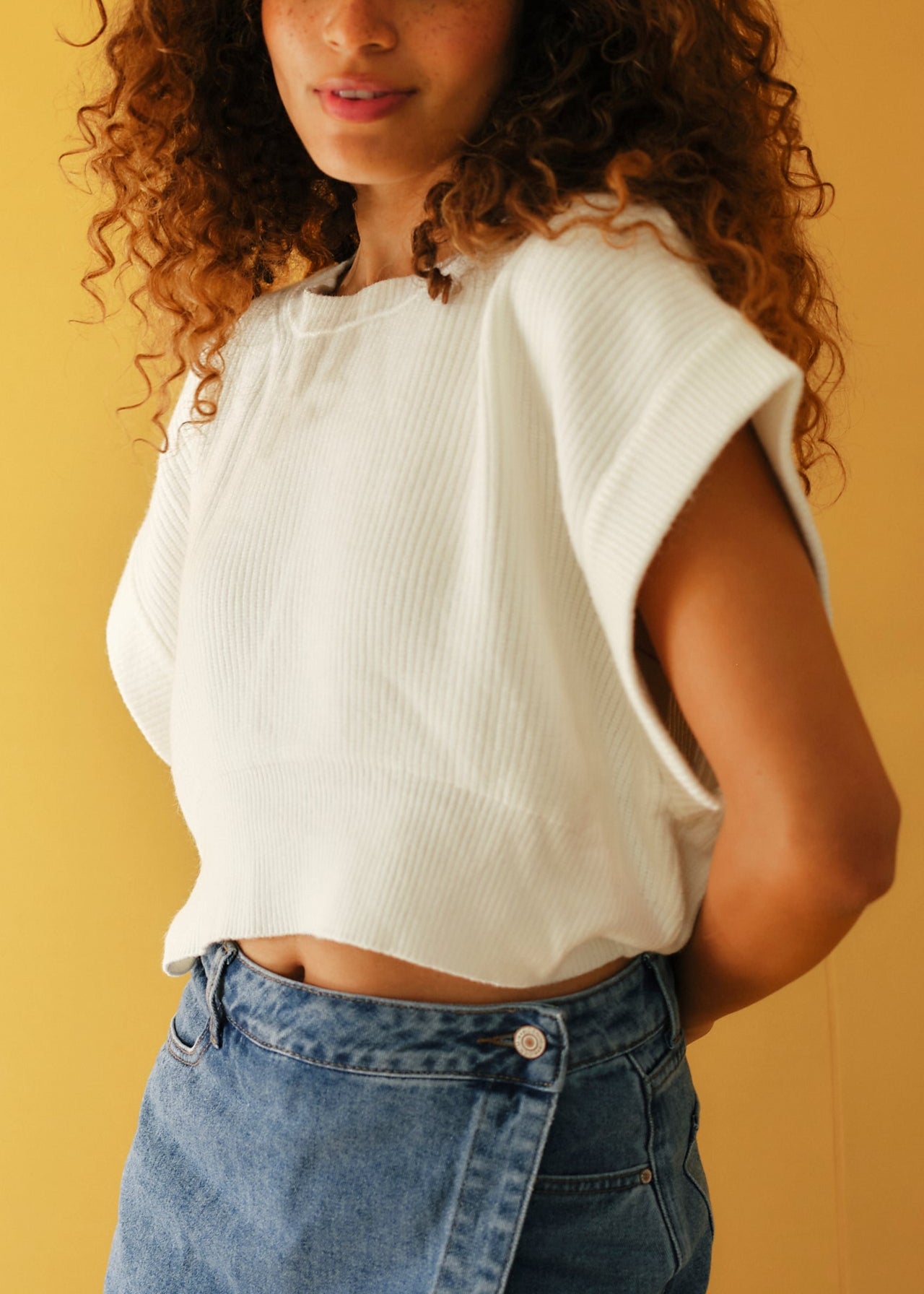 View our Cropped Batwing Knit in White - by Tribute Store