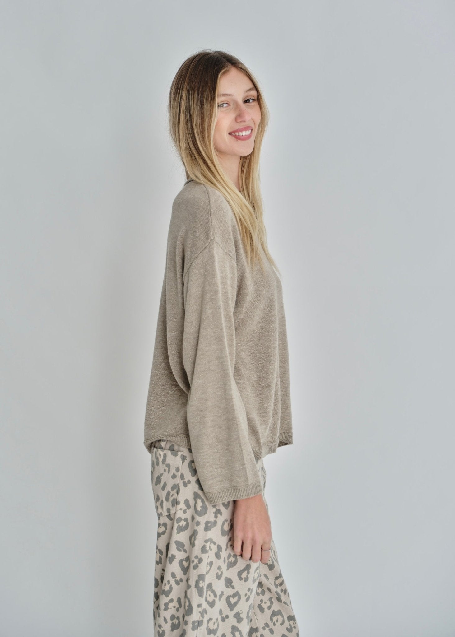 View our D’aliso Fine Gauge Boxy Knit In Beige - by Tribute Store