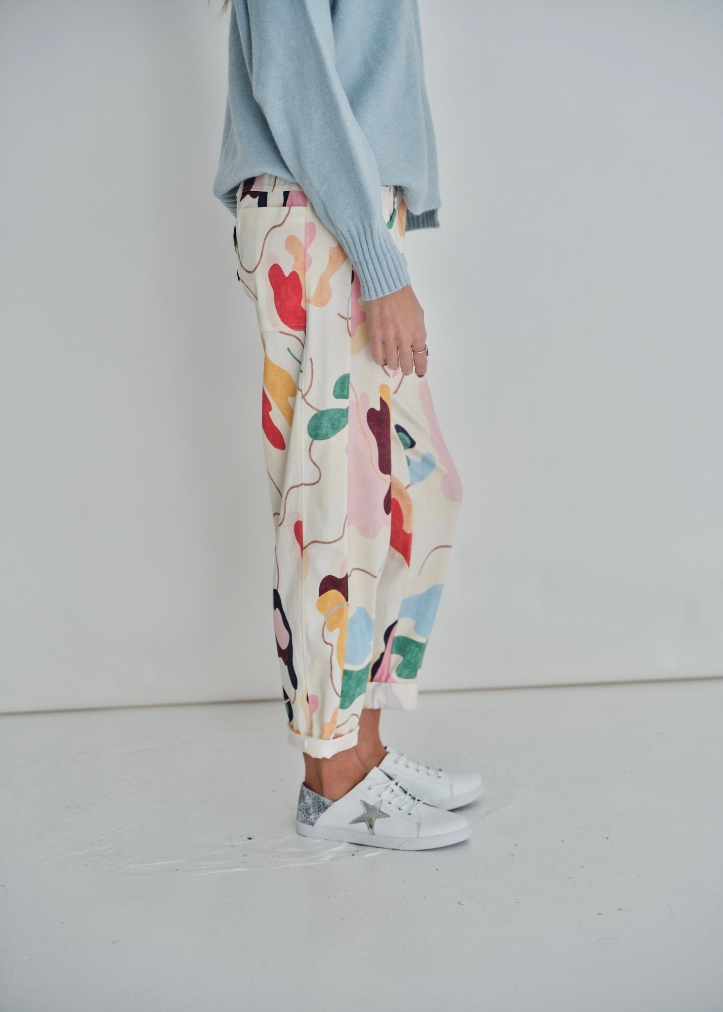 View our Deco Italian Cotton Joggers with Paint Motif In Cream - by Tribute Store