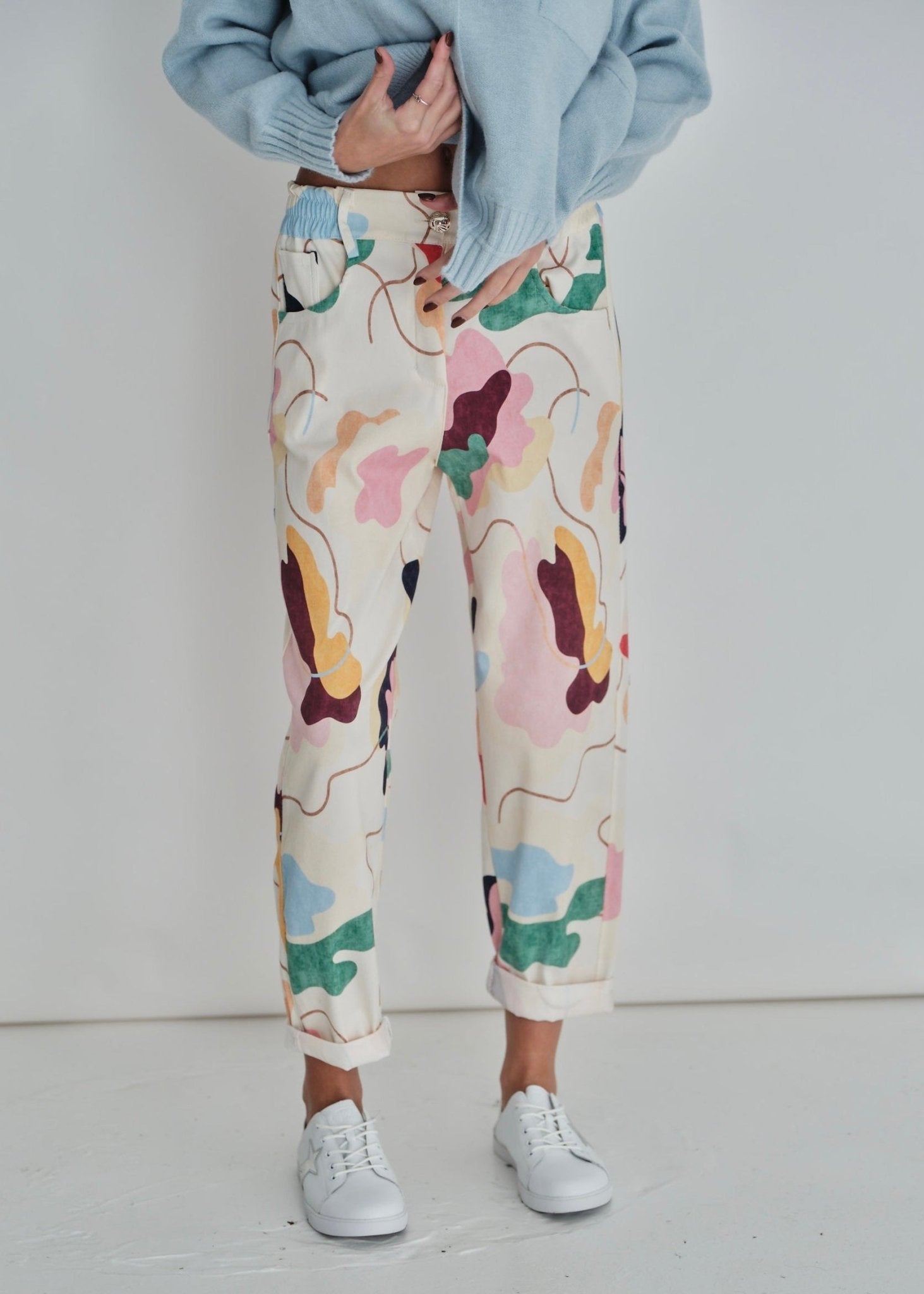 View our Deco Italian Cotton Joggers with Paint Motif In Cream - by Tribute Store