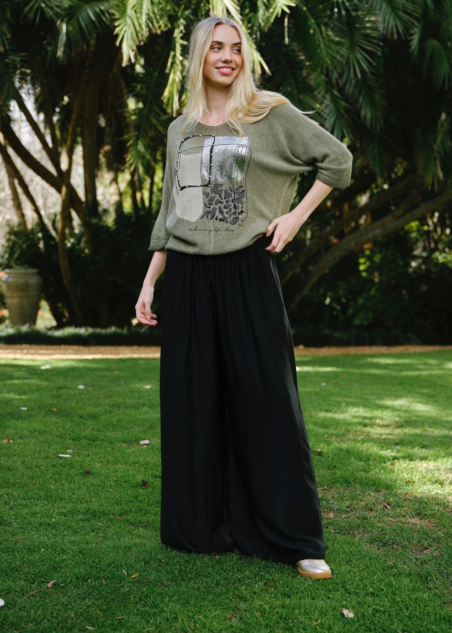 View our Deco Italian Graphic Knit in Taupe Khaki - by Tribute Store