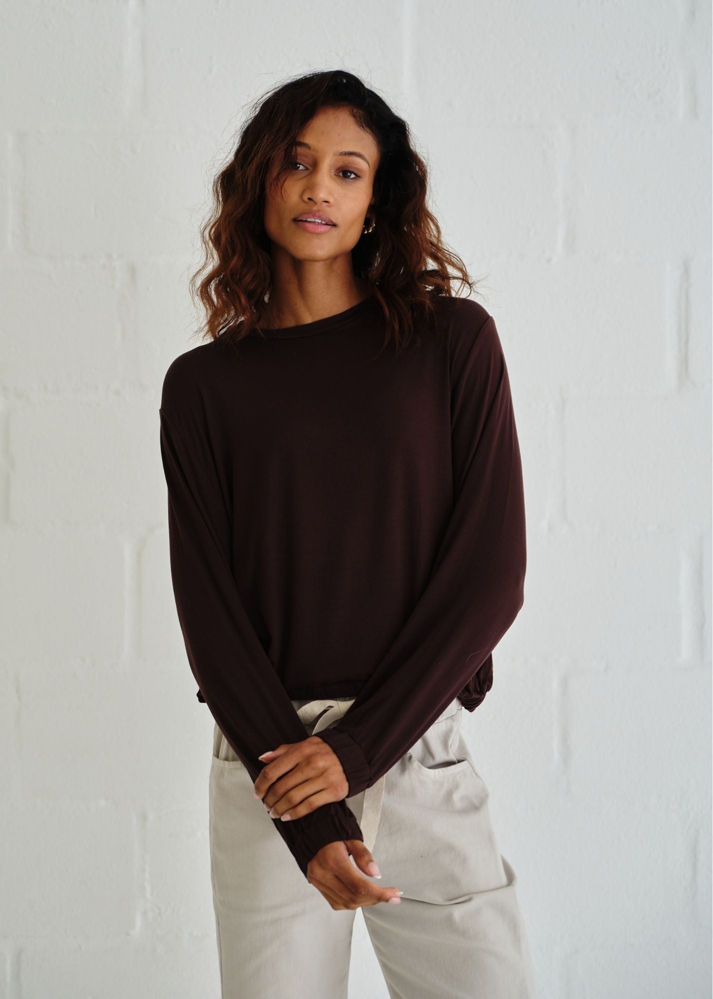 View our Eve Elasticated Hem Top In Chocolate - by Tribute Store
