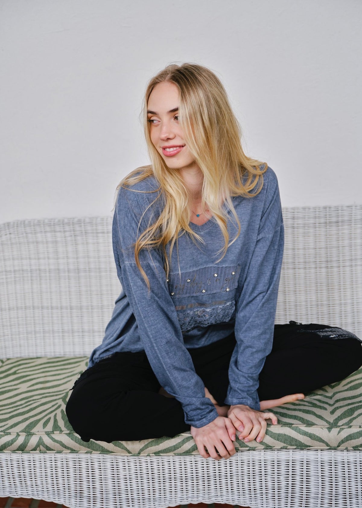 View our Everyday A Gift V-neck In Denim - by Tribute Store