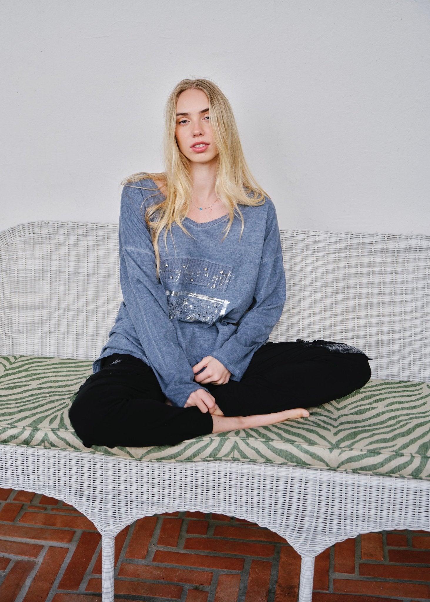 View our Everyday A Gift V-neck In Denim - by Tribute Store