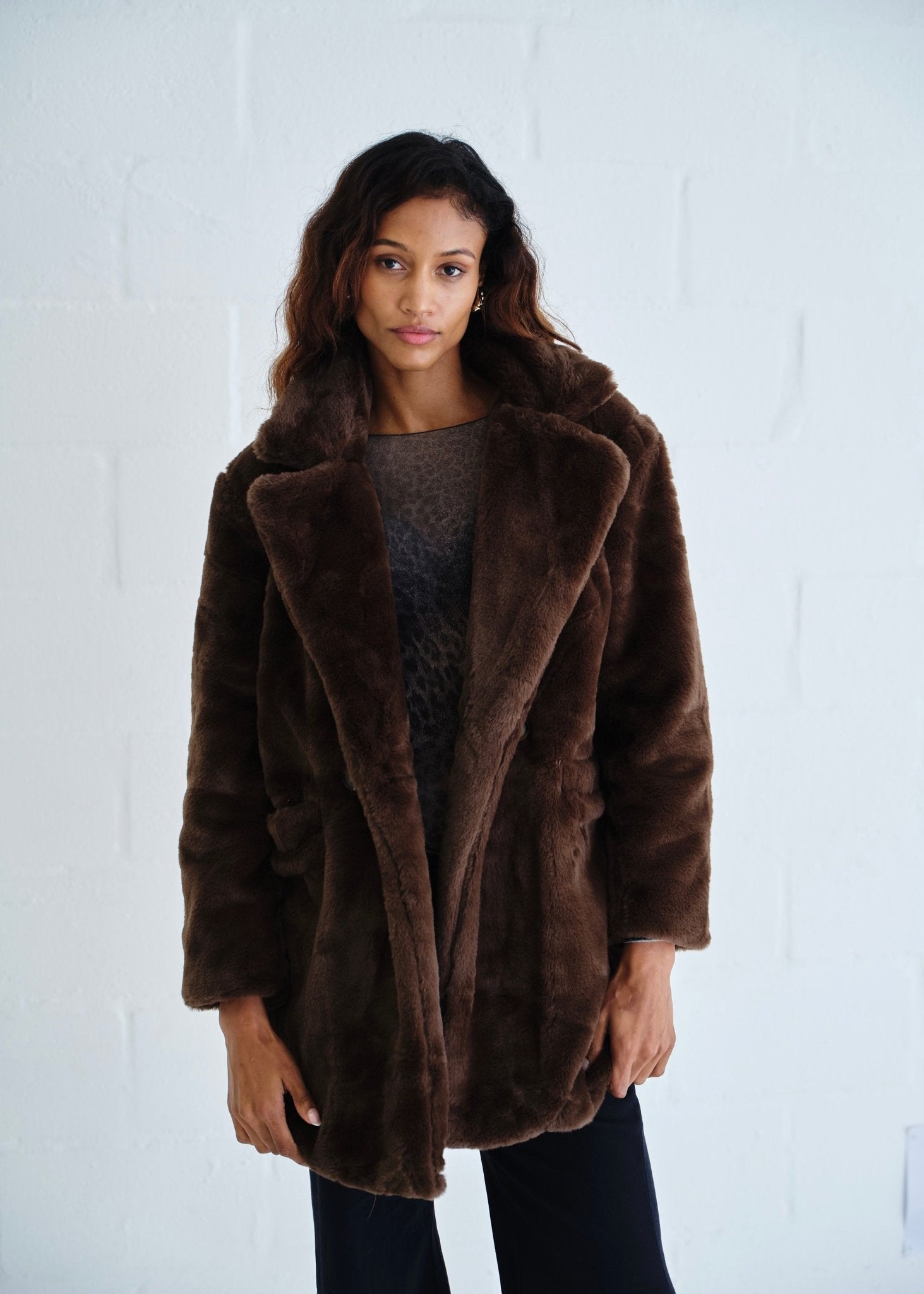 View our Faux Fur Jacket In Chocolate - by Tribute Store